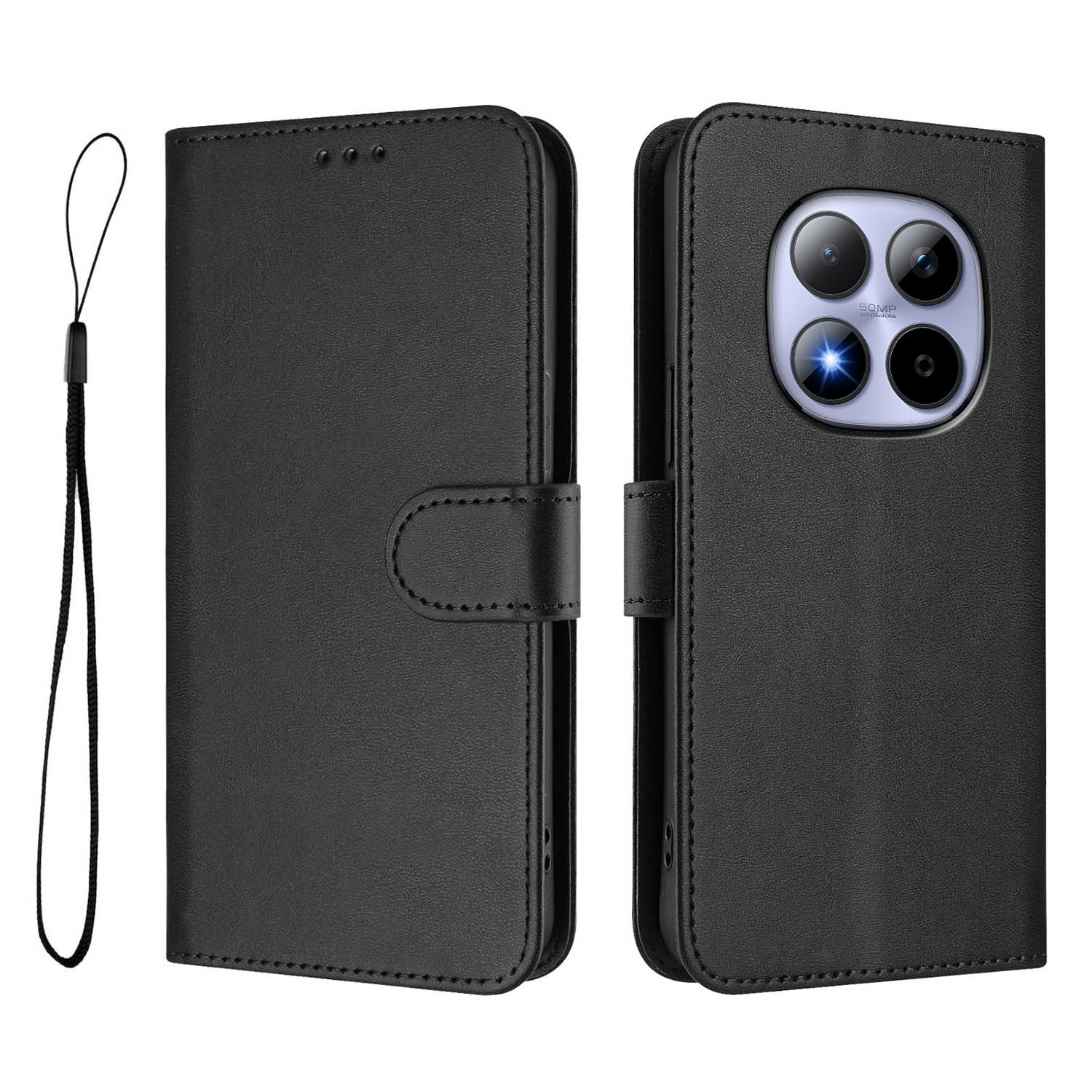 For Xiaomi Redmi Note 15 Pro 5G (Global) Wallet Case RFID Blocking Calf Texture Leather Stand Phone Cover with Strap - Black