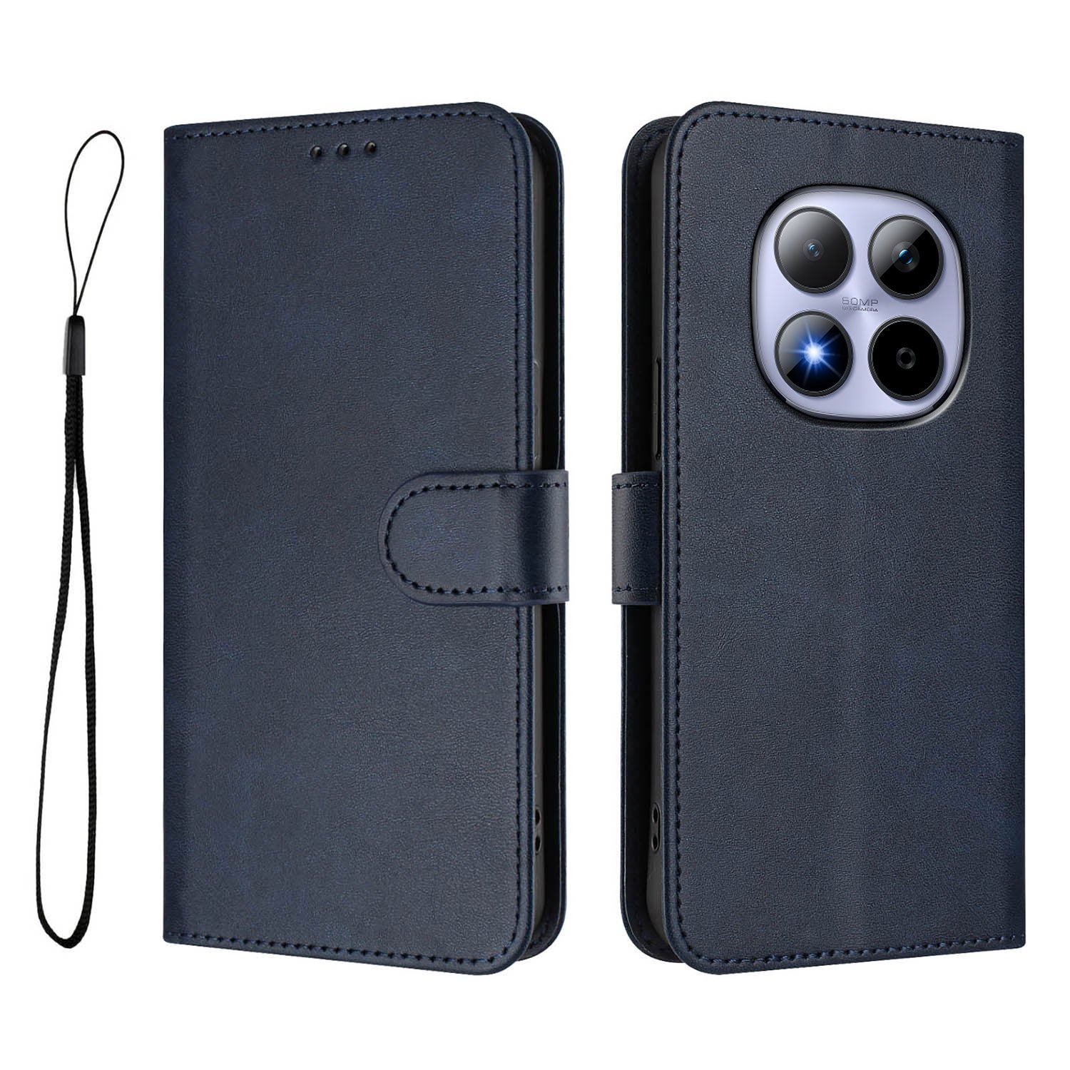 For Xiaomi Redmi Note 15 Pro 5G (Global) Wallet Case RFID Blocking Calf Texture Leather Stand Phone Cover with Strap - Blue