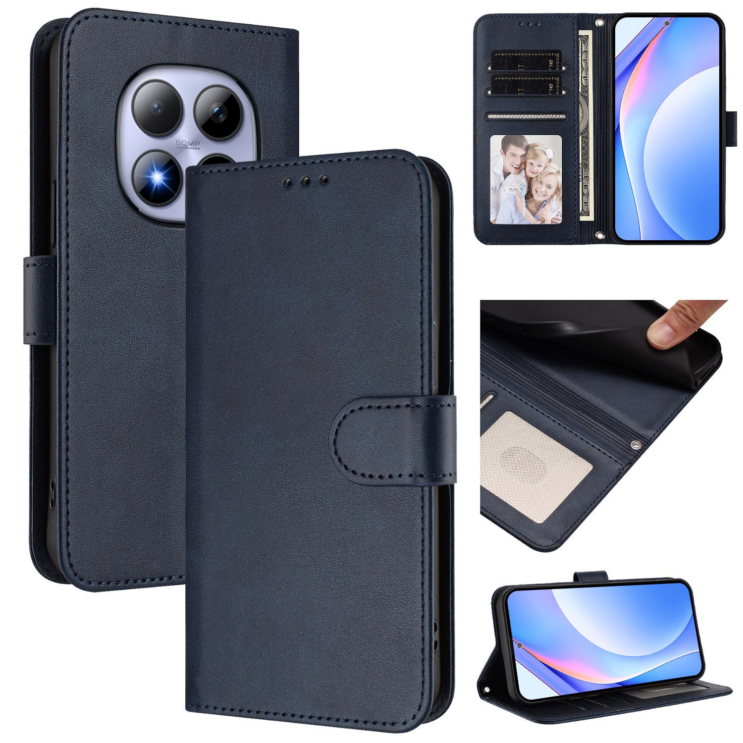 For Xiaomi Redmi Note 15 Pro 5G (Global) Wallet Case RFID Blocking Calf Texture Leather Stand Phone Cover with Strap - Blue
