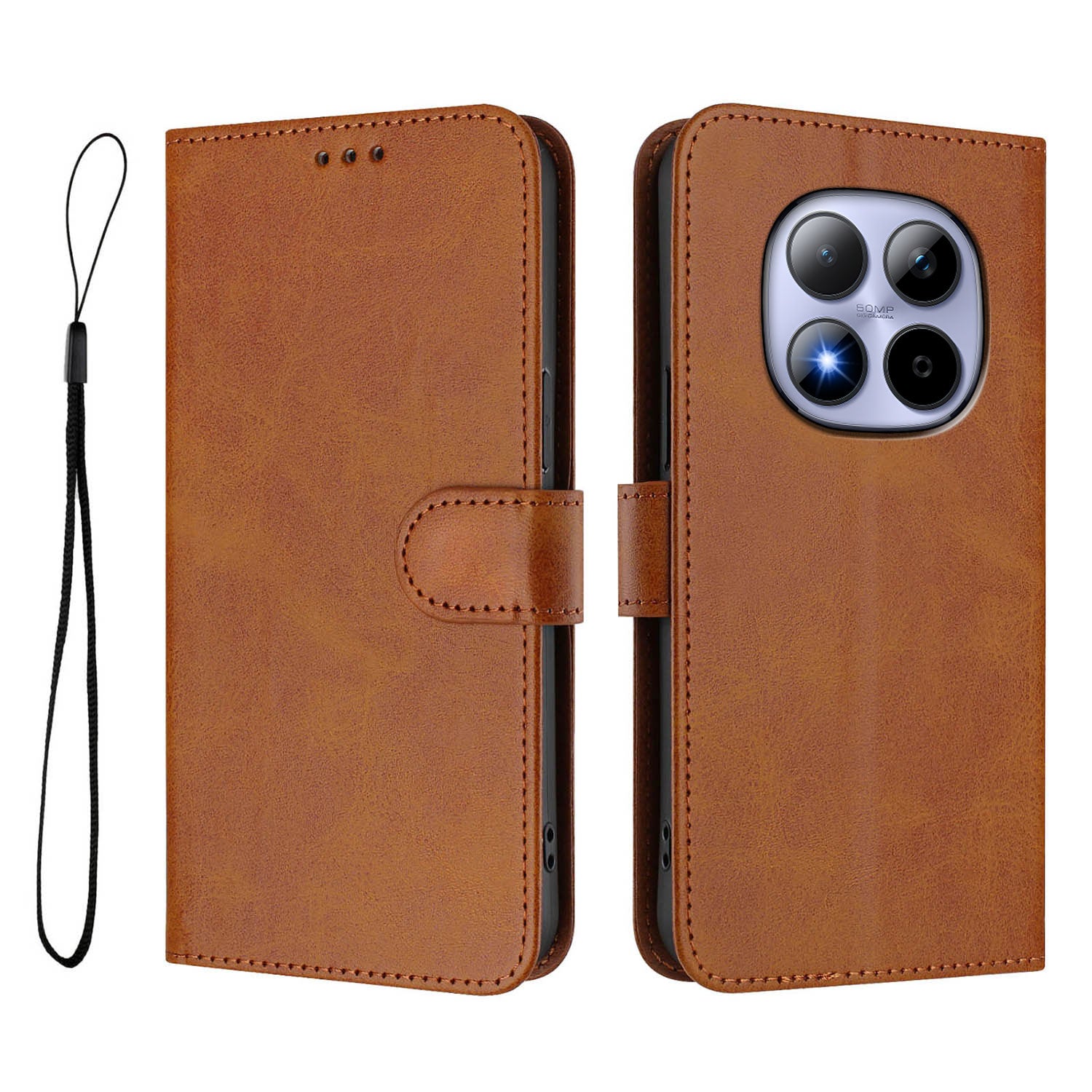 For Xiaomi Redmi Note 15 Pro 5G (Global) Wallet Case RFID Blocking Calf Texture Leather Stand Phone Cover with Strap - Brown