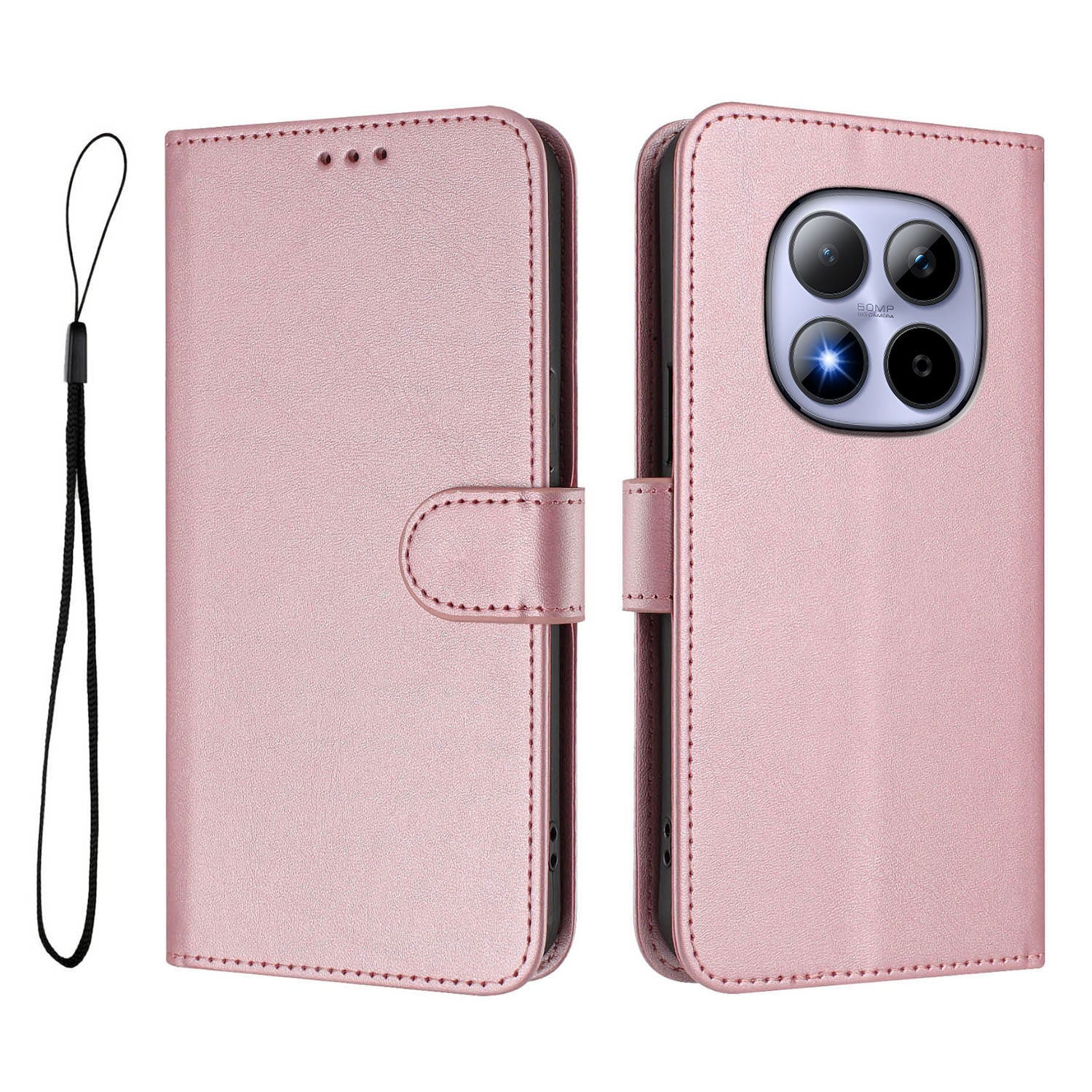 For Xiaomi Redmi Note 15 Pro 5G (Global) Wallet Case RFID Blocking Calf Texture Leather Stand Phone Cover with Strap - Pink