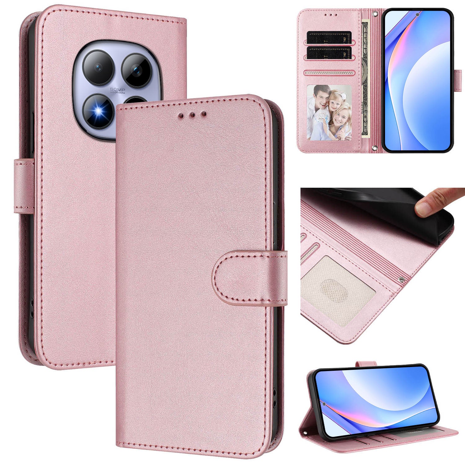 For Xiaomi Redmi Note 15 Pro 5G (Global) Wallet Case RFID Blocking Calf Texture Leather Stand Phone Cover with Strap - Pink