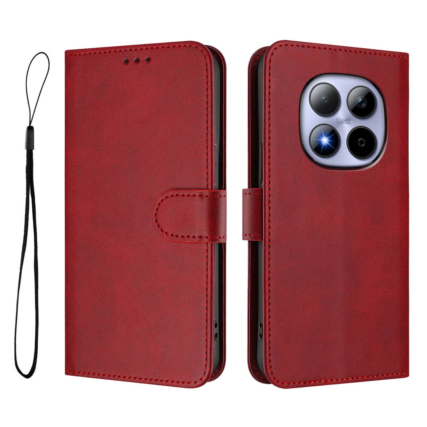 For Xiaomi Redmi Note 15 Pro 5G (Global) Wallet Case RFID Blocking Calf Texture Leather Stand Phone Cover with Strap - Wine Red
