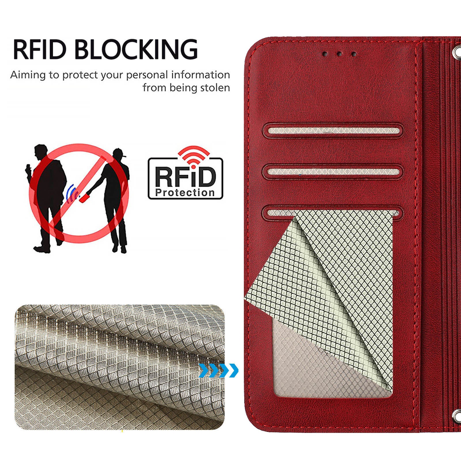 For Xiaomi Redmi Note 15 Pro 5G (Global) Wallet Case RFID Blocking Calf Texture Leather Stand Phone Cover with Strap - Wine Red
