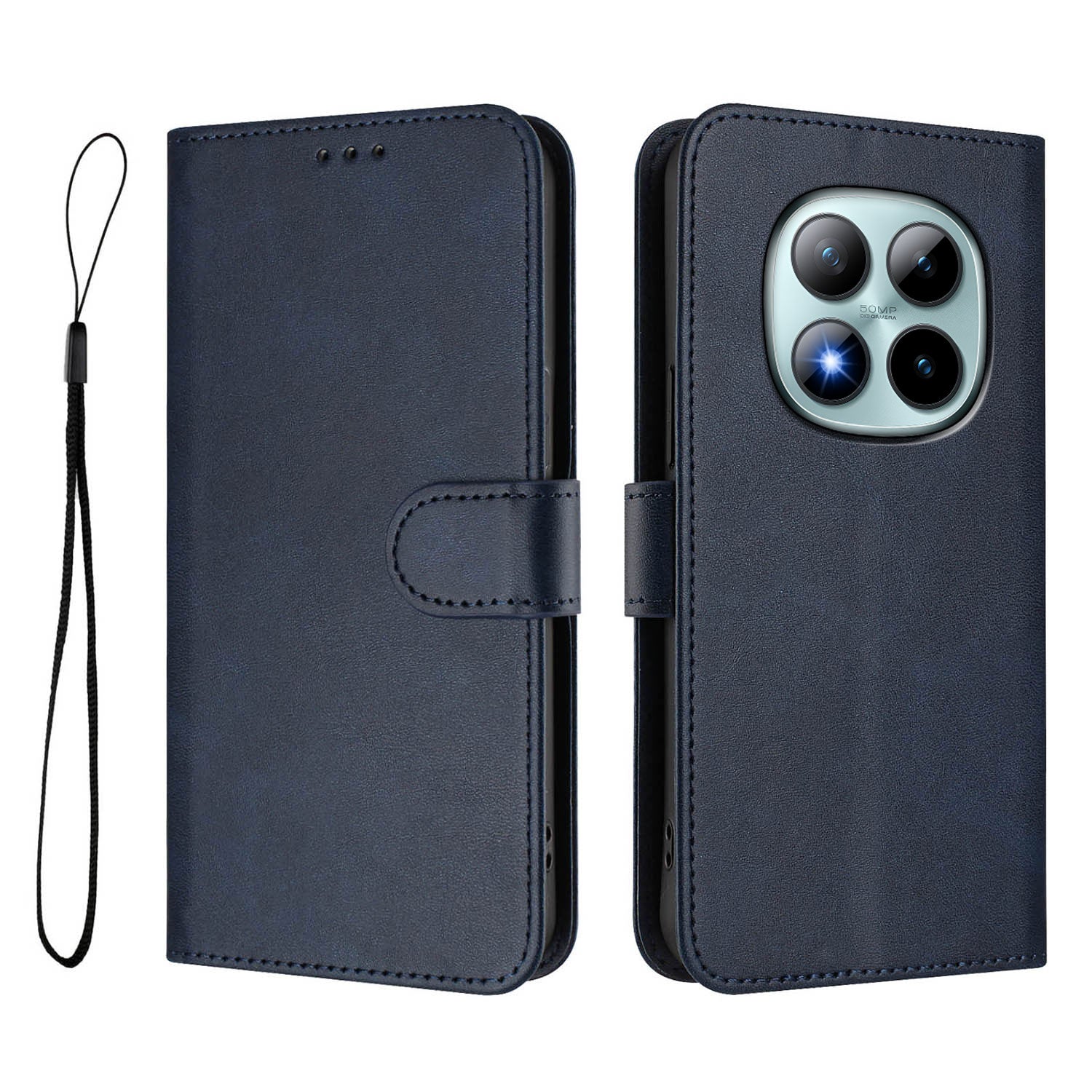 For Xiaomi Poco M8 Pro 5G / Redmi Note 15 Pro+ 5G (Global) Wallet Case RFID Blocking Calf Texture Leather Stand Phone Cover with Strap - Blue