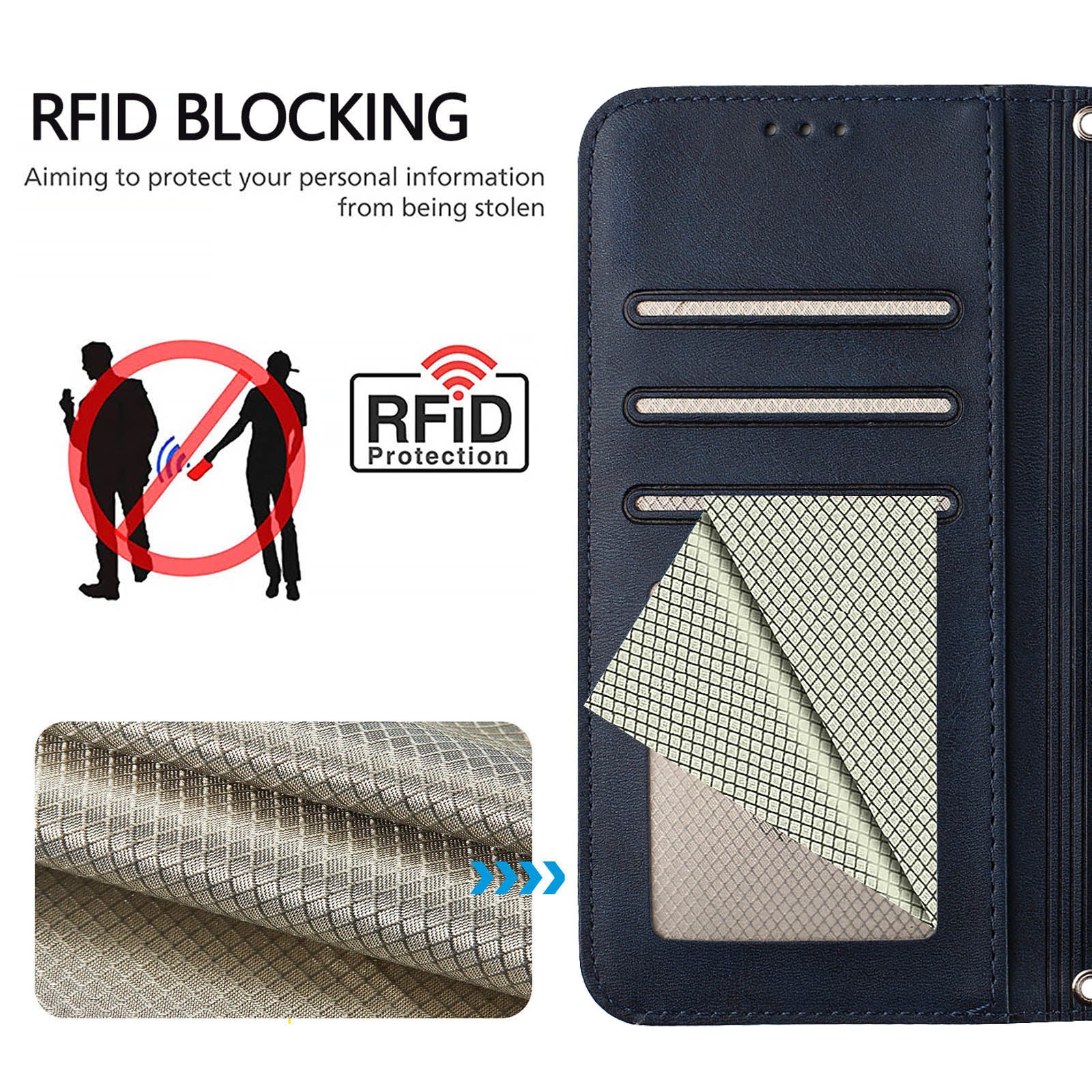 For Xiaomi Poco M8 Pro 5G / Redmi Note 15 Pro+ 5G (Global) Wallet Case RFID Blocking Calf Texture Leather Stand Phone Cover with Strap - Blue