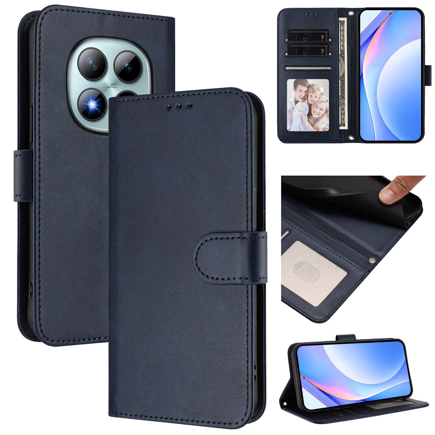 For Xiaomi Poco M8 Pro 5G / Redmi Note 15 Pro+ 5G (Global) Wallet Case RFID Blocking Calf Texture Leather Stand Phone Cover with Strap - Blue