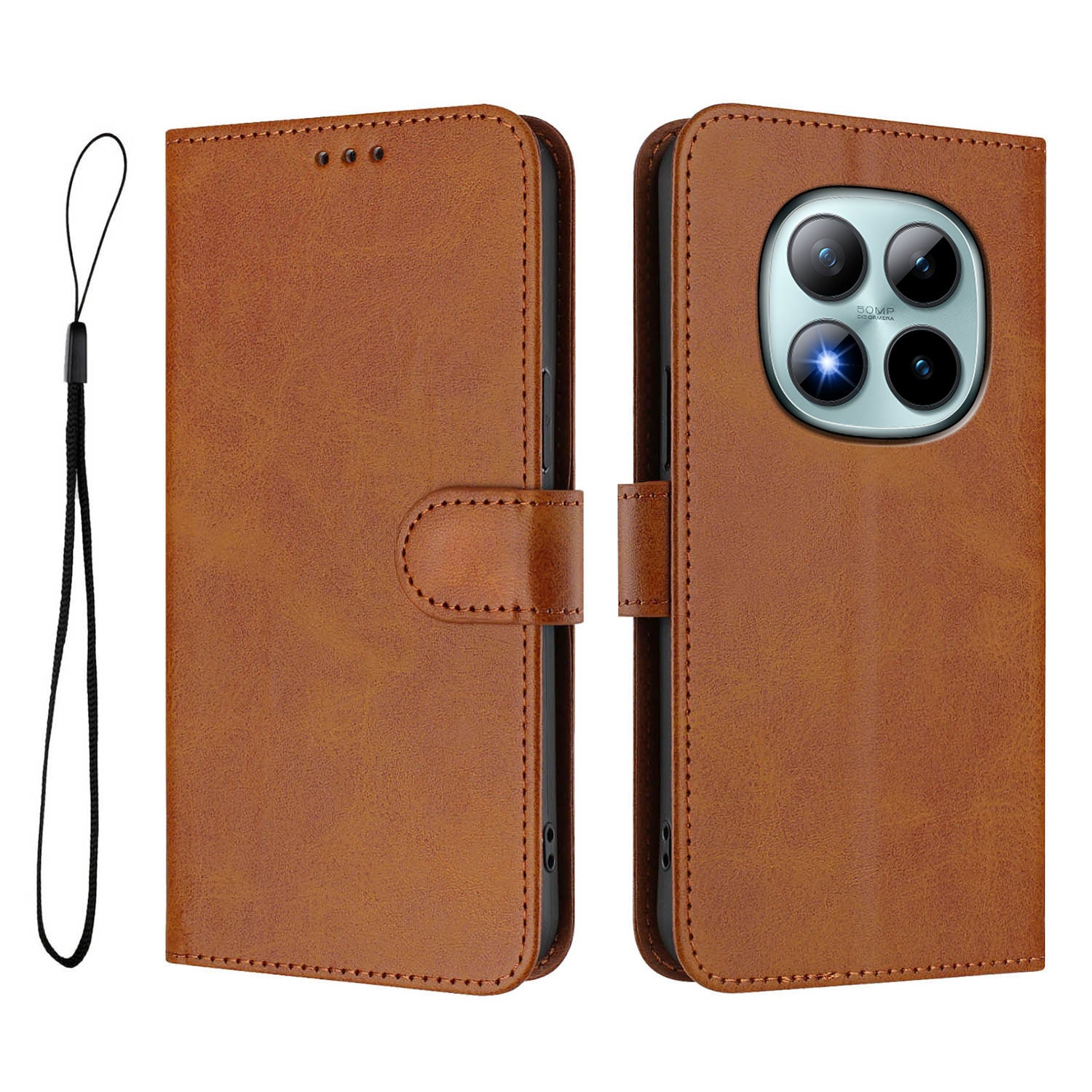 For Xiaomi Poco M8 Pro 5G / Redmi Note 15 Pro+ 5G (Global) Wallet Case RFID Blocking Calf Texture Leather Stand Phone Cover with Strap - Brown