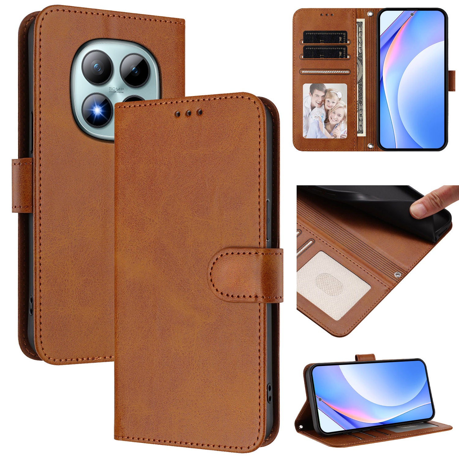 For Xiaomi Poco M8 Pro 5G / Redmi Note 15 Pro+ 5G (Global) Wallet Case RFID Blocking Calf Texture Leather Stand Phone Cover with Strap - Brown