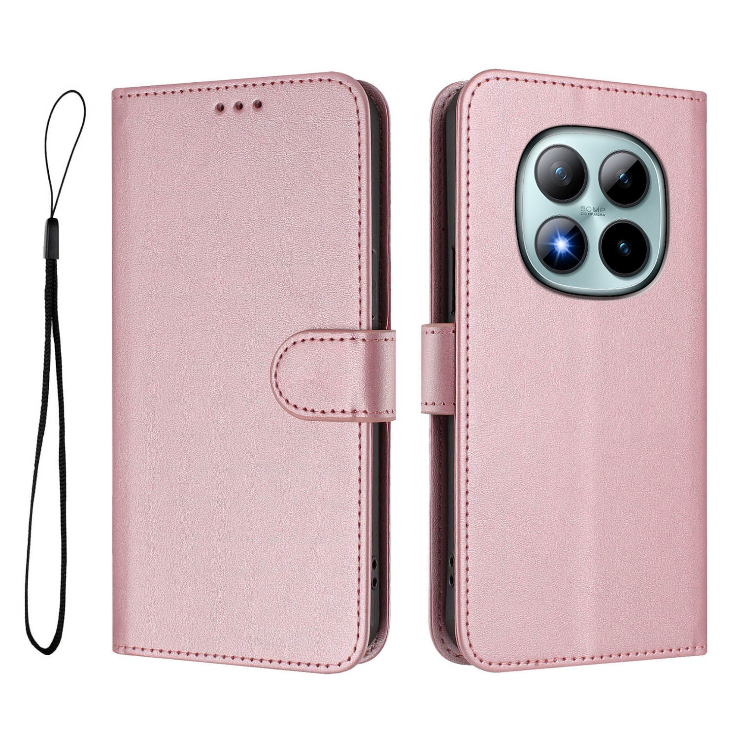 For Xiaomi Poco M8 Pro 5G / Redmi Note 15 Pro+ 5G (Global) Wallet Case RFID Blocking Calf Texture Leather Stand Phone Cover with Strap - Pink