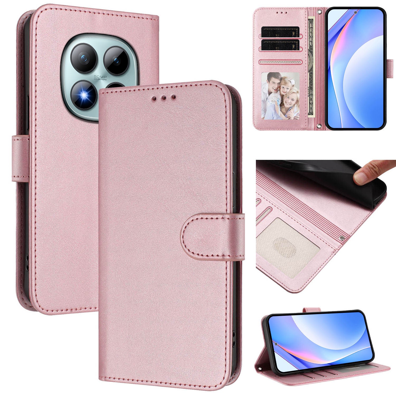 For Xiaomi Poco M8 Pro 5G / Redmi Note 15 Pro+ 5G (Global) Wallet Case RFID Blocking Calf Texture Leather Stand Phone Cover with Strap - Pink