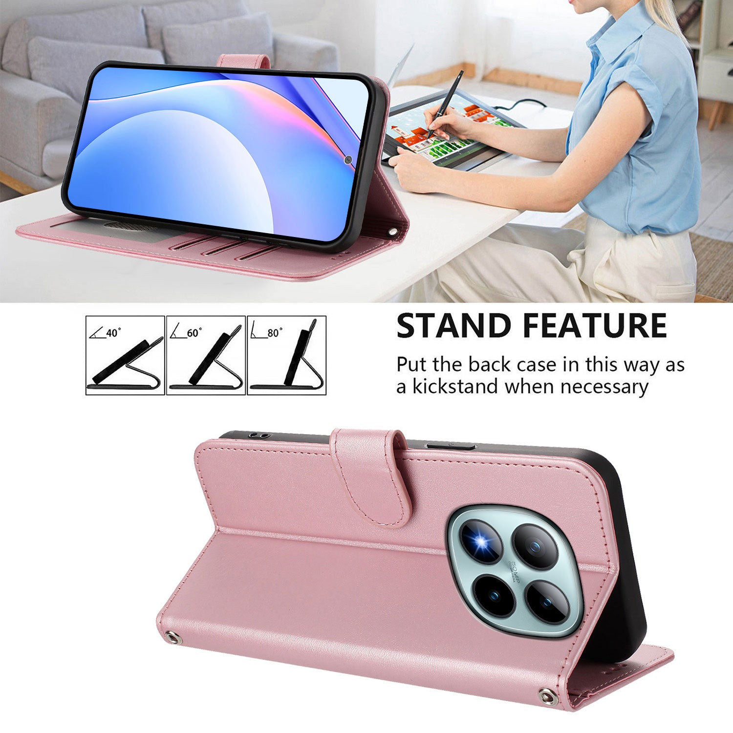 For Xiaomi Poco M8 Pro 5G / Redmi Note 15 Pro+ 5G (Global) Wallet Case RFID Blocking Calf Texture Leather Stand Phone Cover with Strap - Pink