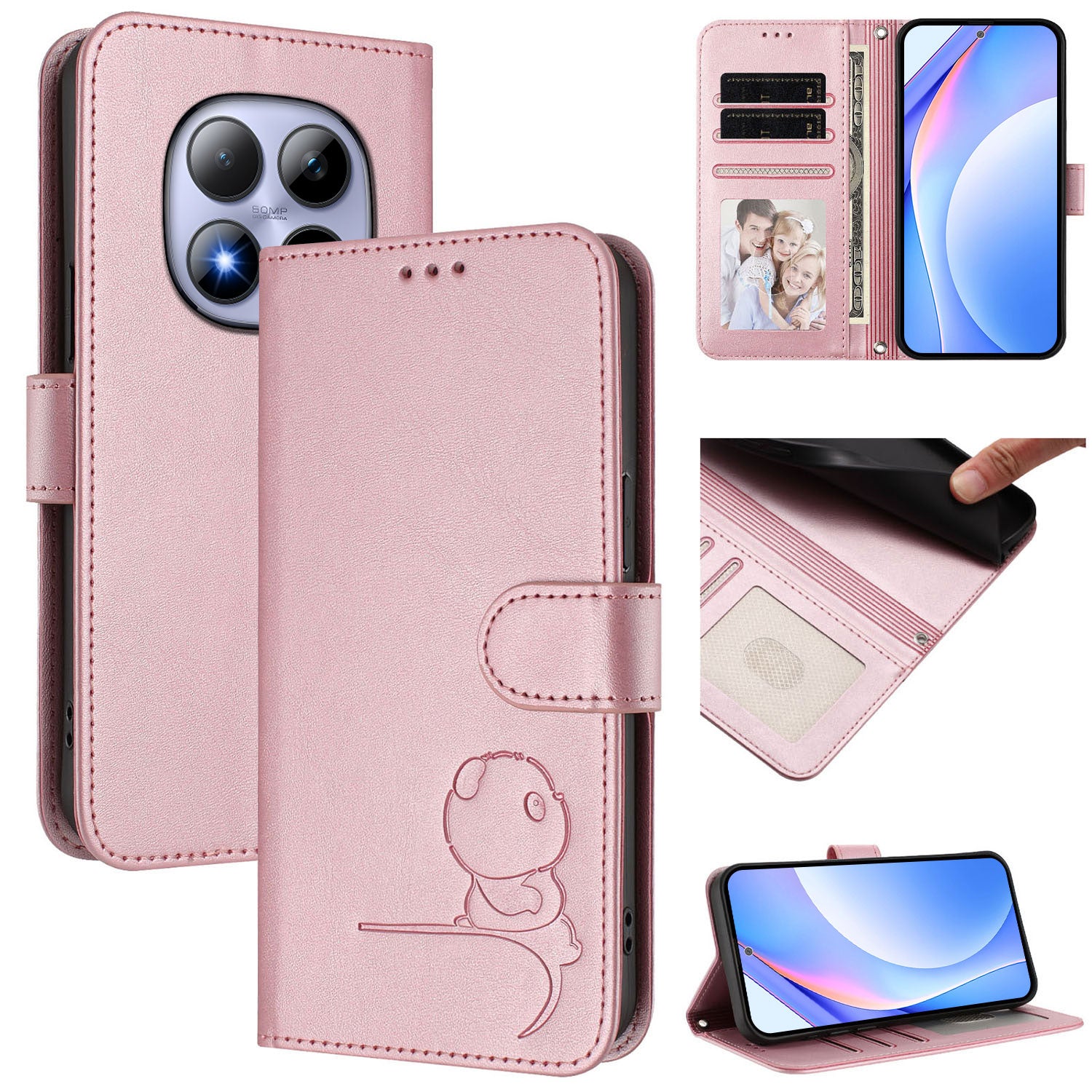 For Xiaomi Redmi Note 15 Pro 5G (Global) Case Panda Imprint RFID Blocking Wallet Leather Phone Cover with Wrist Strap - Pink