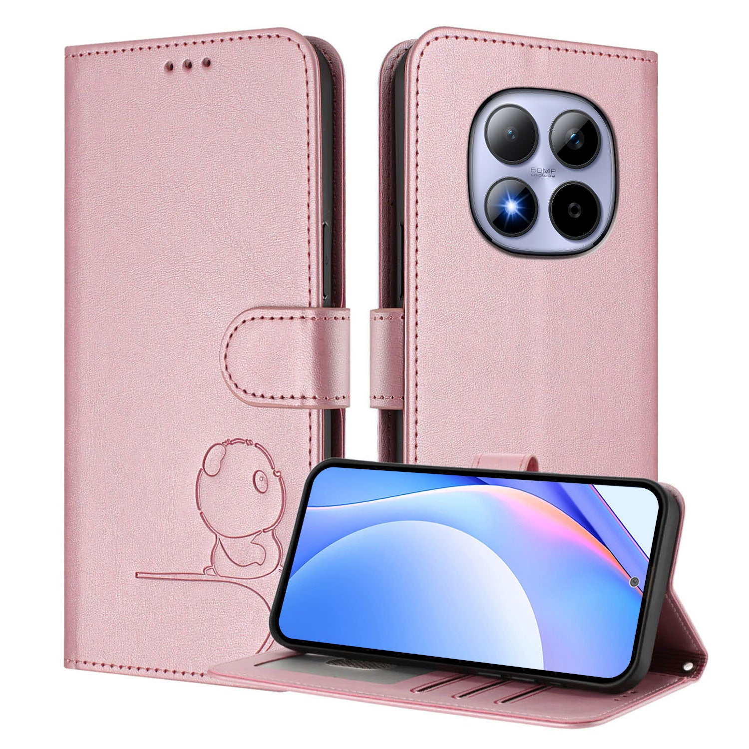 For Xiaomi Redmi Note 15 Pro 5G (Global) Case Panda Imprint RFID Blocking Wallet Leather Phone Cover with Wrist Strap - Pink
