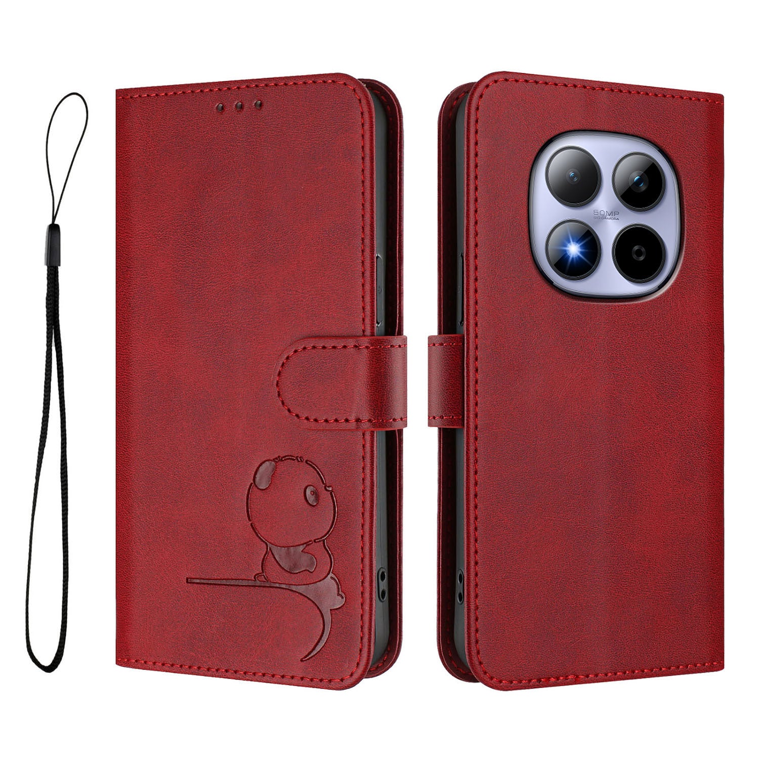 For Xiaomi Redmi Note 15 Pro 5G (Global) Case Panda Imprint RFID Blocking Wallet Leather Phone Cover with Wrist Strap - Wine Red