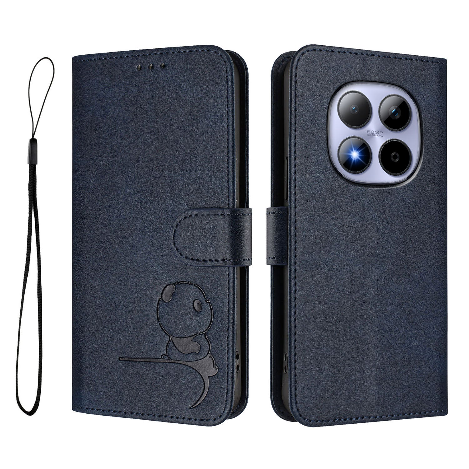 For Xiaomi Redmi Note 15 Pro 5G (Global) Case Panda Imprint RFID Blocking Wallet Leather Phone Cover with Wrist Strap - Blue