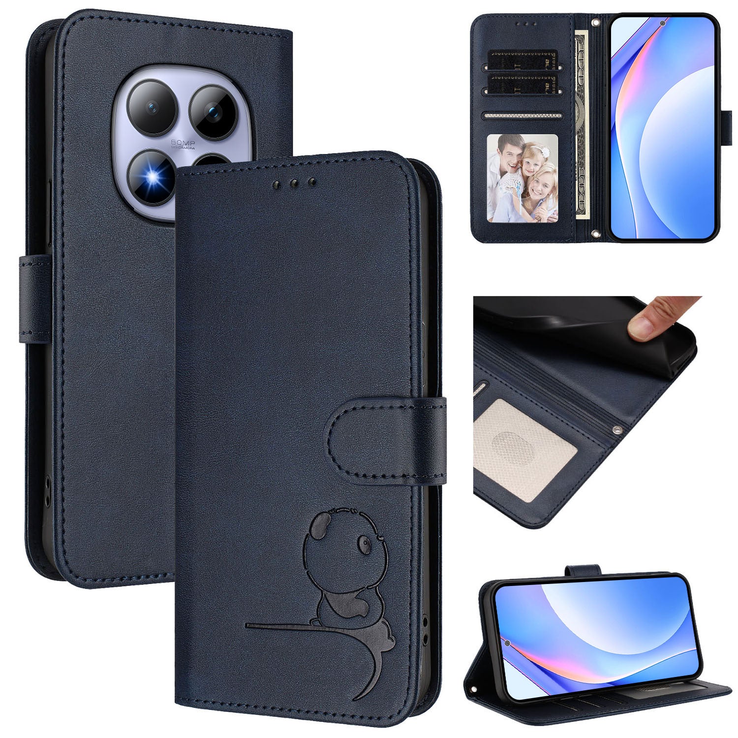 For Xiaomi Redmi Note 15 Pro 5G (Global) Case Panda Imprint RFID Blocking Wallet Leather Phone Cover with Wrist Strap - Blue