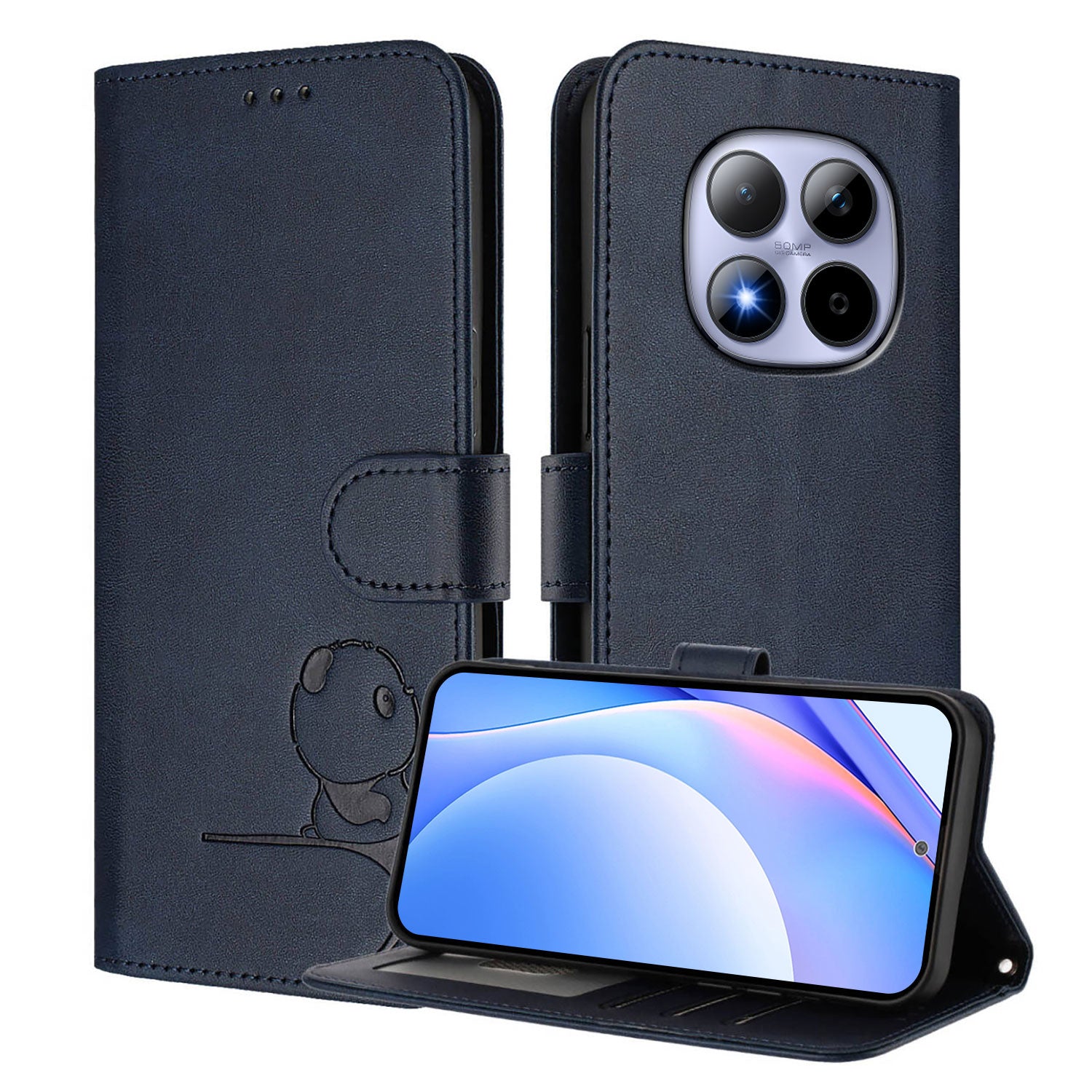 For Xiaomi Redmi Note 15 Pro 5G (Global) Case Panda Imprint RFID Blocking Wallet Leather Phone Cover with Wrist Strap - Blue