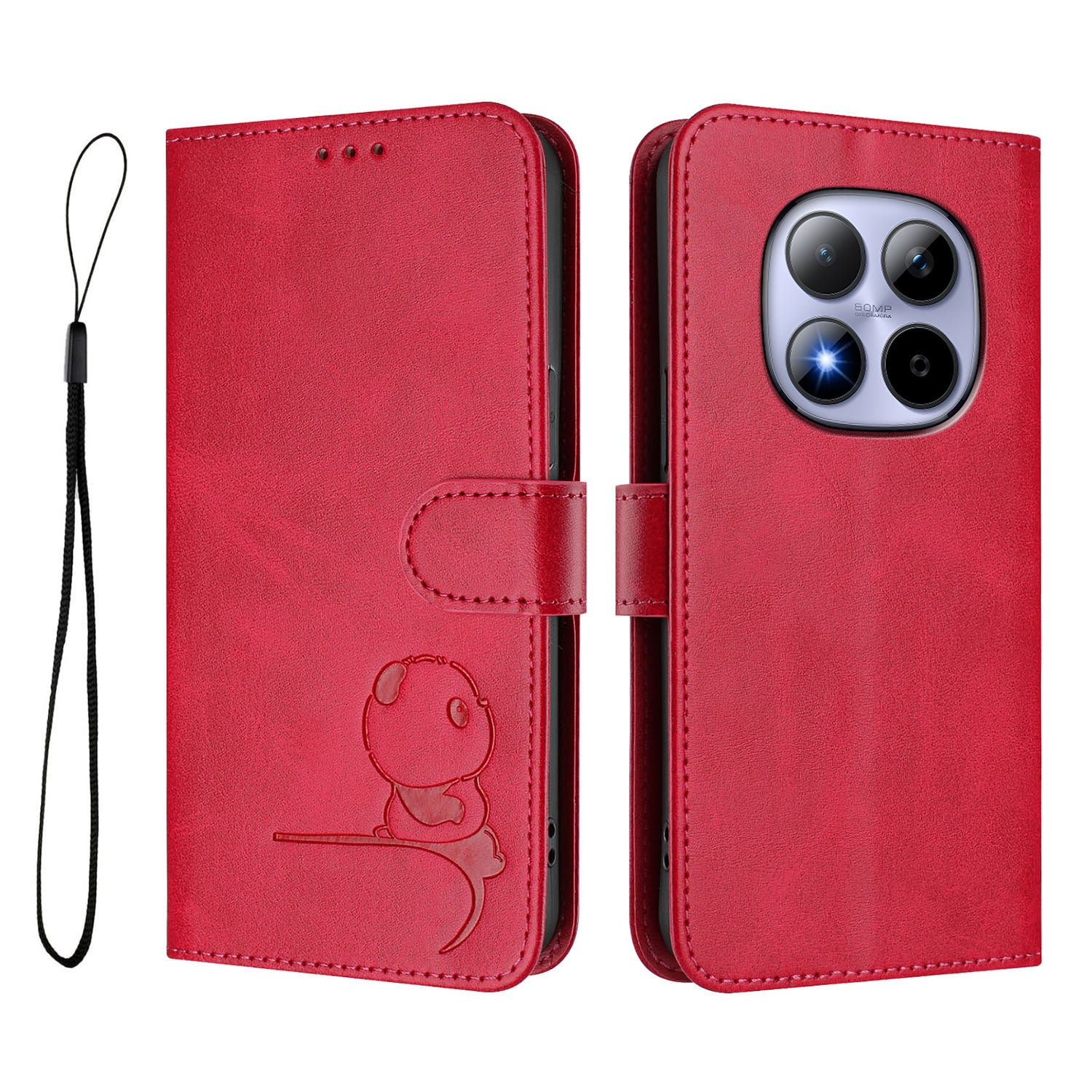 For Xiaomi Redmi Note 15 Pro 5G (Global) Case Panda Imprint RFID Blocking Wallet Leather Phone Cover with Wrist Strap - Rose