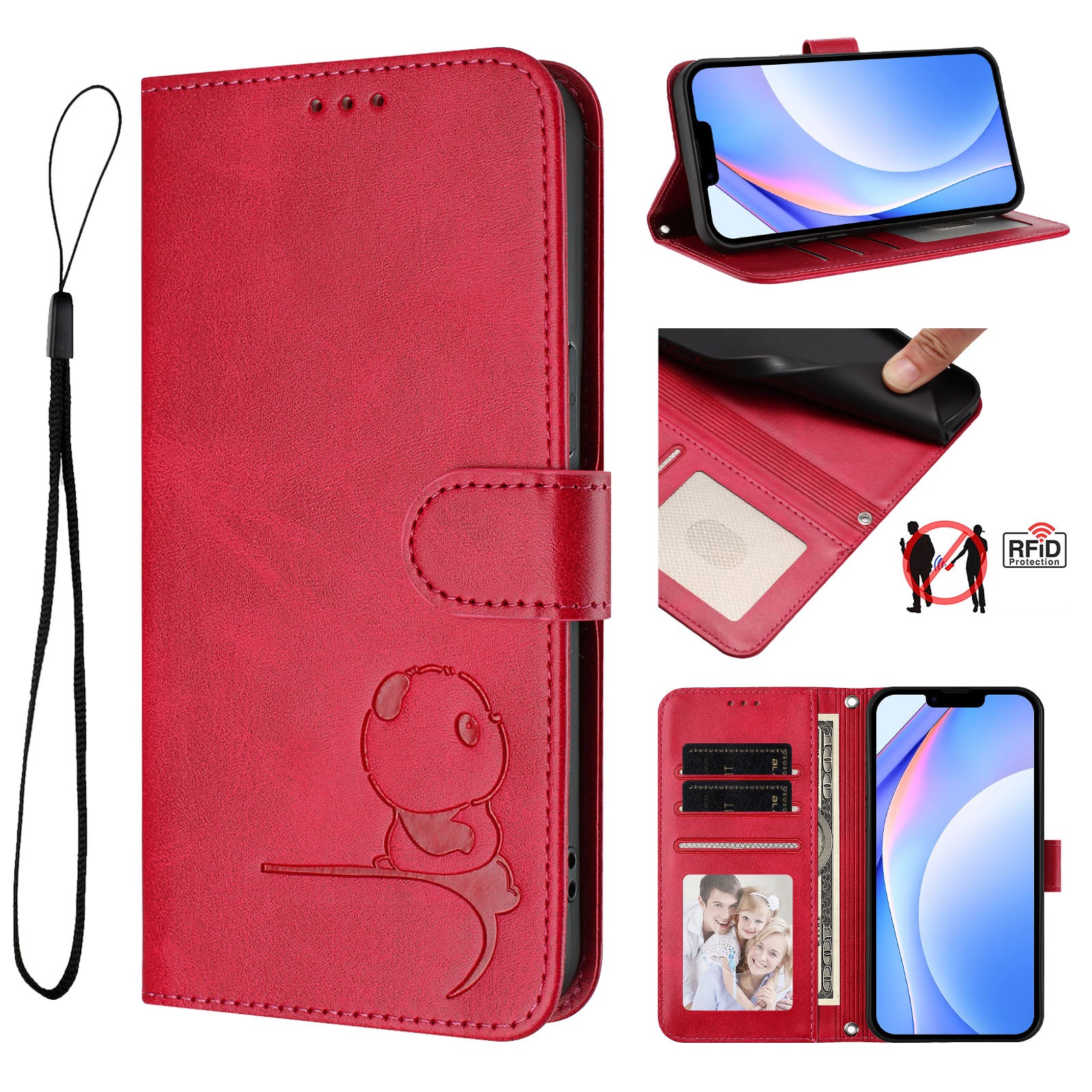 For Xiaomi Redmi Note 15 Pro 5G (Global) Case Panda Imprint RFID Blocking Wallet Leather Phone Cover with Wrist Strap - Rose
