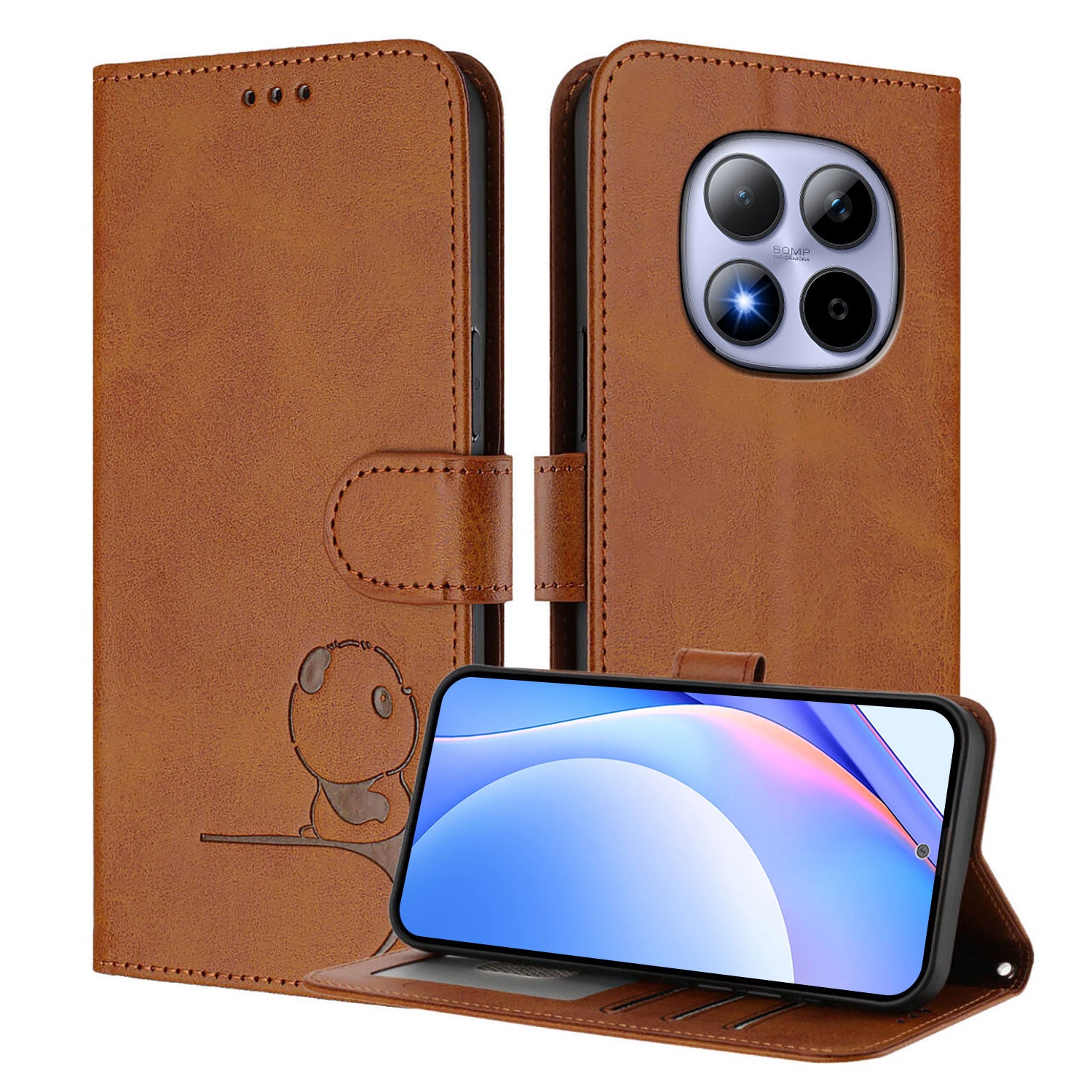 For Xiaomi Redmi Note 15 Pro 5G (Global) Case Panda Imprint RFID Blocking Wallet Leather Phone Cover with Wrist Strap - Brown