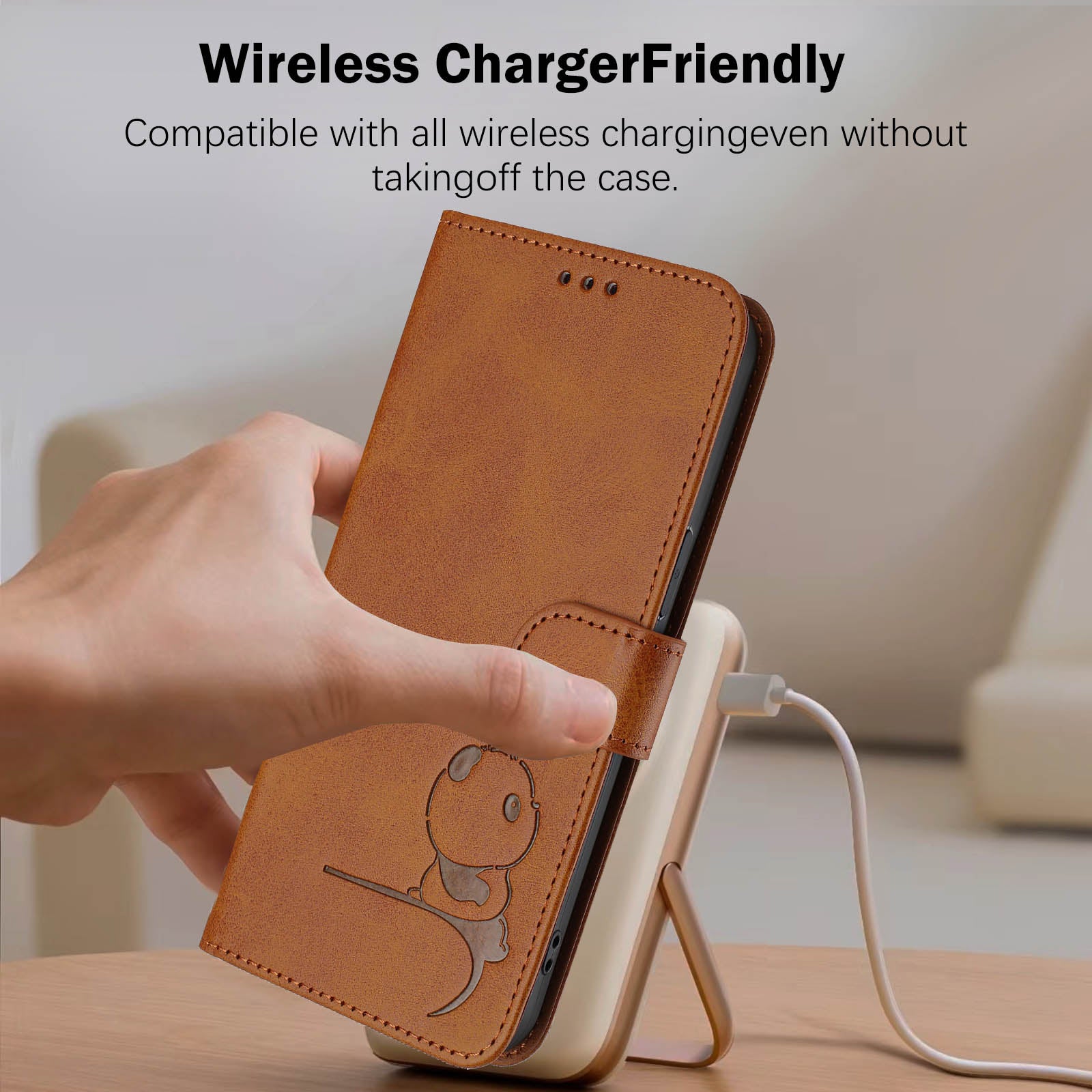 For Xiaomi Redmi Note 15 Pro 5G (Global) Case Panda Imprint RFID Blocking Wallet Leather Phone Cover with Wrist Strap - Brown
