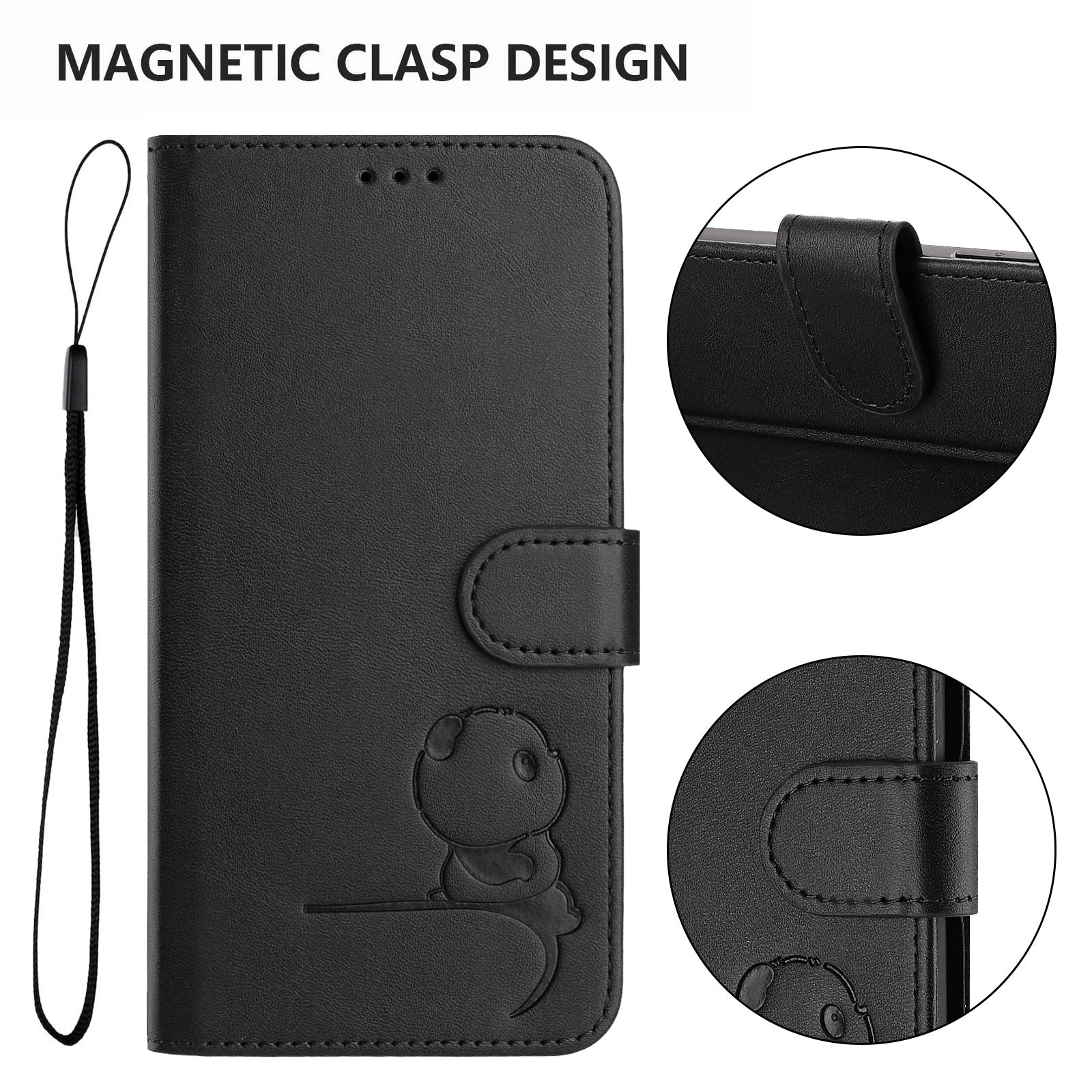 For Xiaomi Poco M8 Pro 5G / Redmi Note 15 Pro+ 5G (Global) Case Panda Imprint RFID Blocking Wallet Leather Phone Cover with Wrist Strap - Black