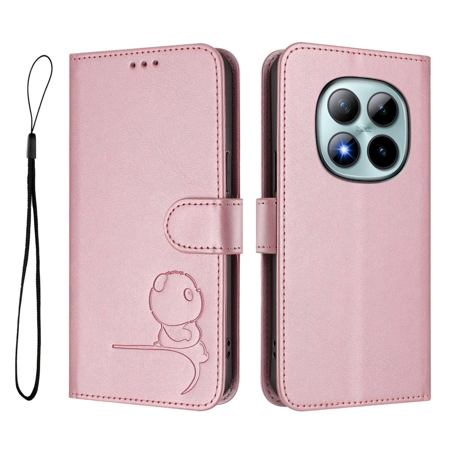 For Xiaomi Poco M8 Pro 5G / Redmi Note 15 Pro+ 5G (Global) Case Panda Imprint RFID Blocking Wallet Leather Phone Cover with Wrist Strap - Pink