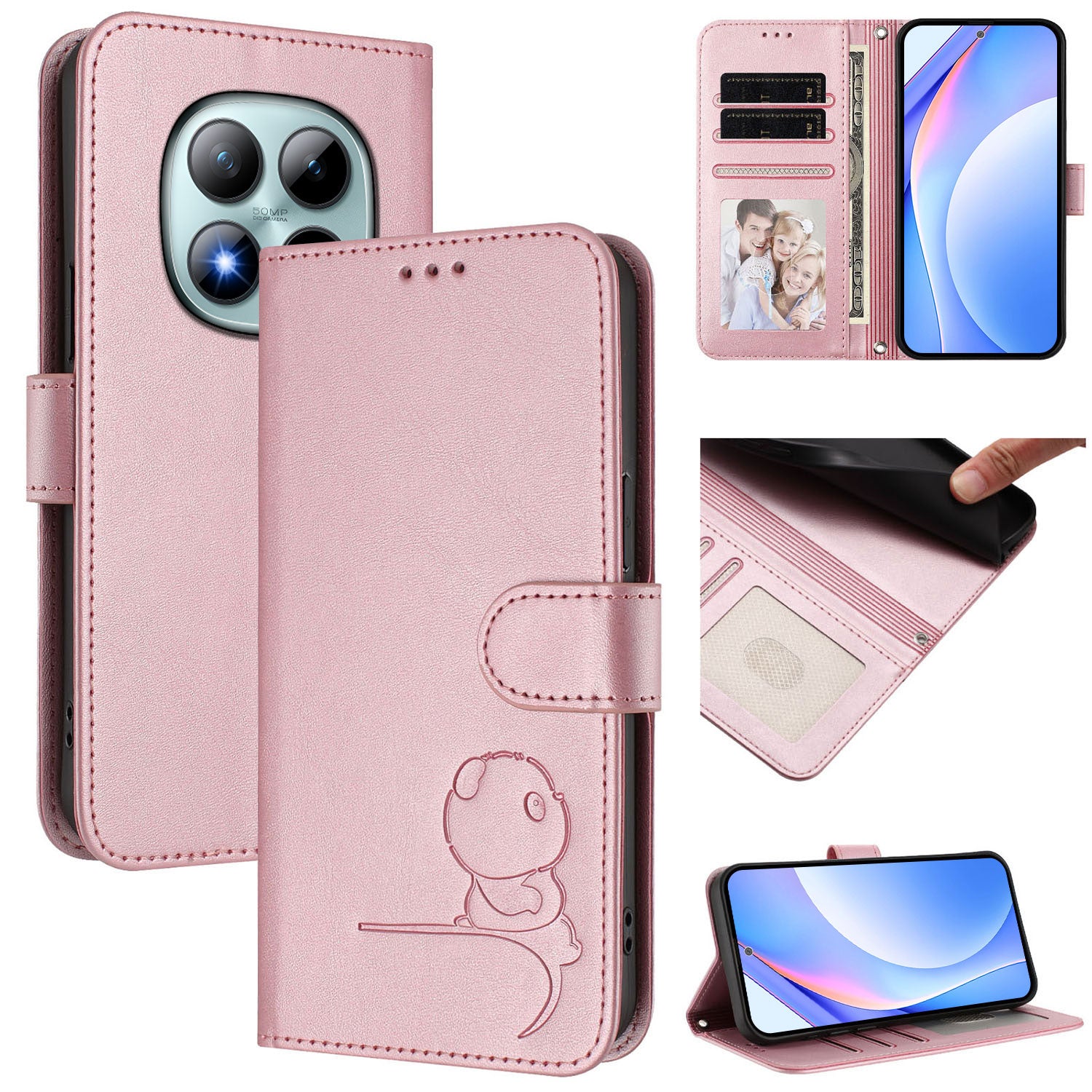 For Xiaomi Poco M8 Pro 5G / Redmi Note 15 Pro+ 5G (Global) Case Panda Imprint RFID Blocking Wallet Leather Phone Cover with Wrist Strap - Pink