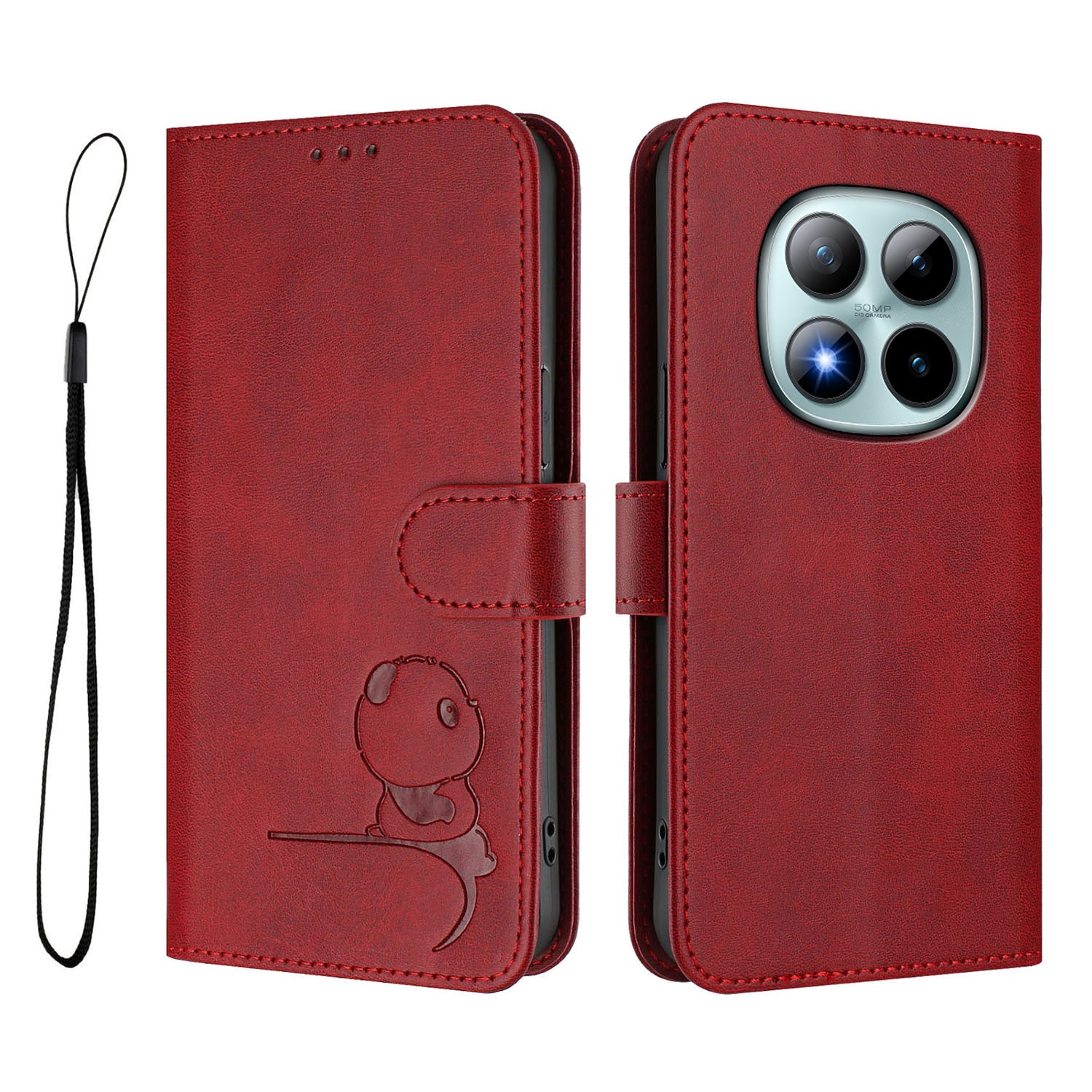 For Xiaomi Poco M8 Pro 5G / Redmi Note 15 Pro+ 5G (Global) Case Panda Imprint RFID Blocking Wallet Leather Phone Cover with Wrist Strap - Wine Red