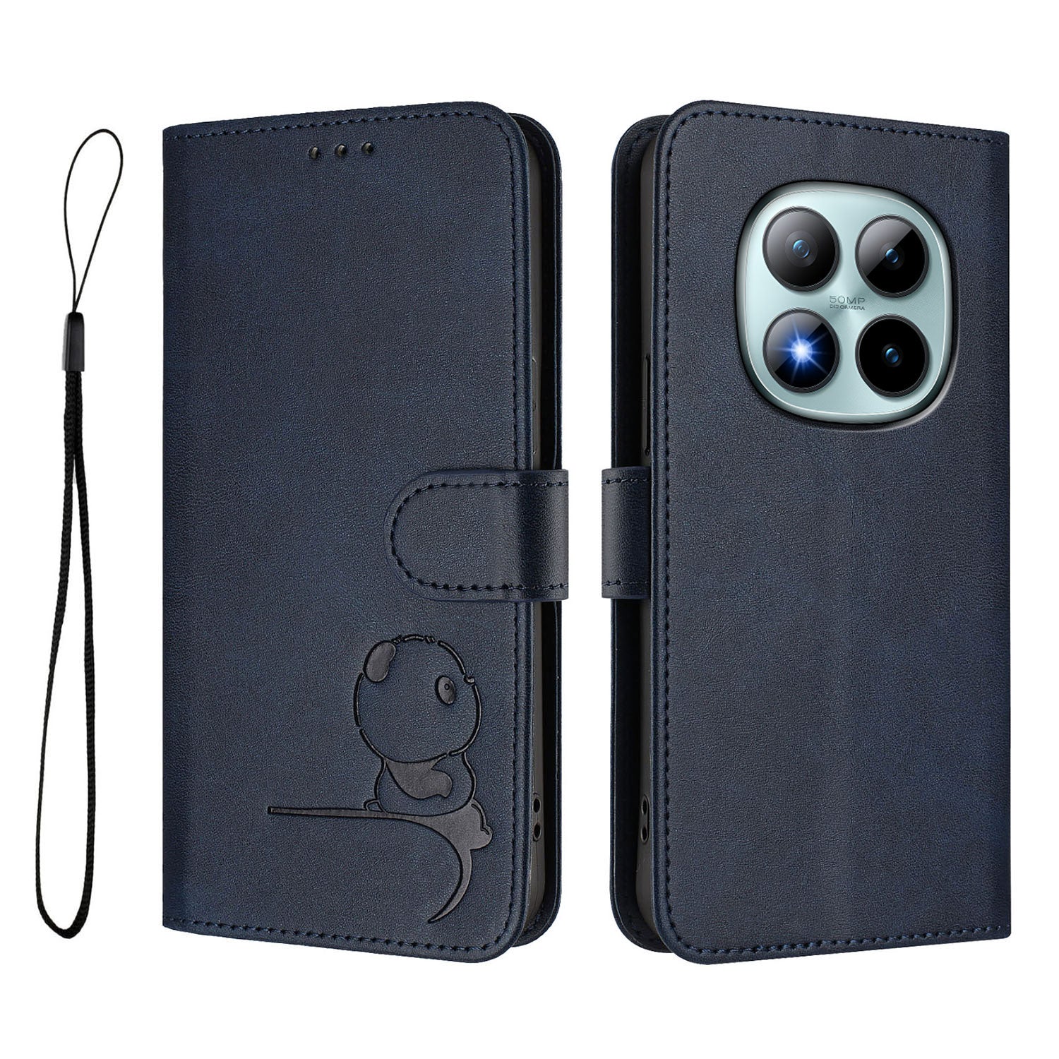 For Xiaomi Poco M8 Pro 5G / Redmi Note 15 Pro+ 5G (Global) Case Panda Imprint RFID Blocking Wallet Leather Phone Cover with Wrist Strap - Blue