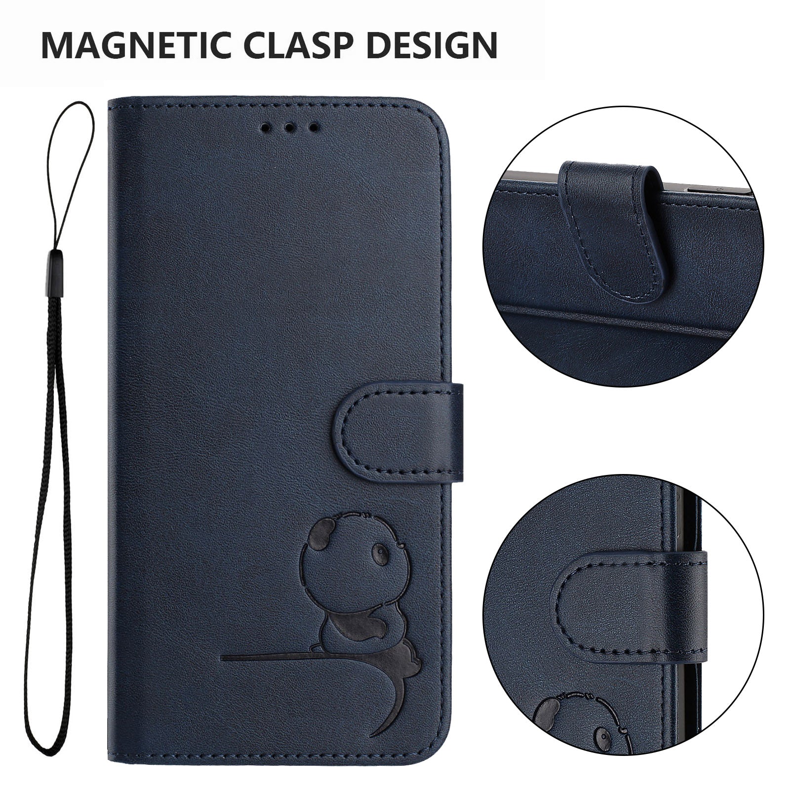 For Xiaomi Poco M8 Pro 5G / Redmi Note 15 Pro+ 5G (Global) Case Panda Imprint RFID Blocking Wallet Leather Phone Cover with Wrist Strap - Blue