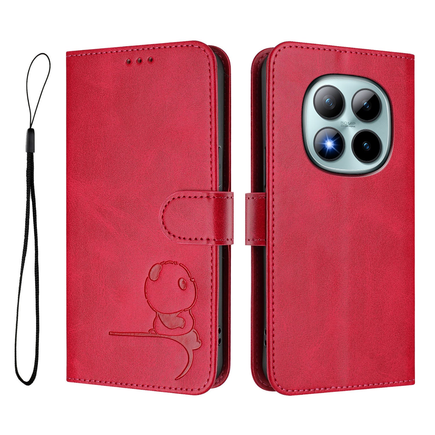 For Xiaomi Poco M8 Pro 5G / Redmi Note 15 Pro+ 5G (Global) Case Panda Imprint RFID Blocking Wallet Leather Phone Cover with Wrist Strap - Rose