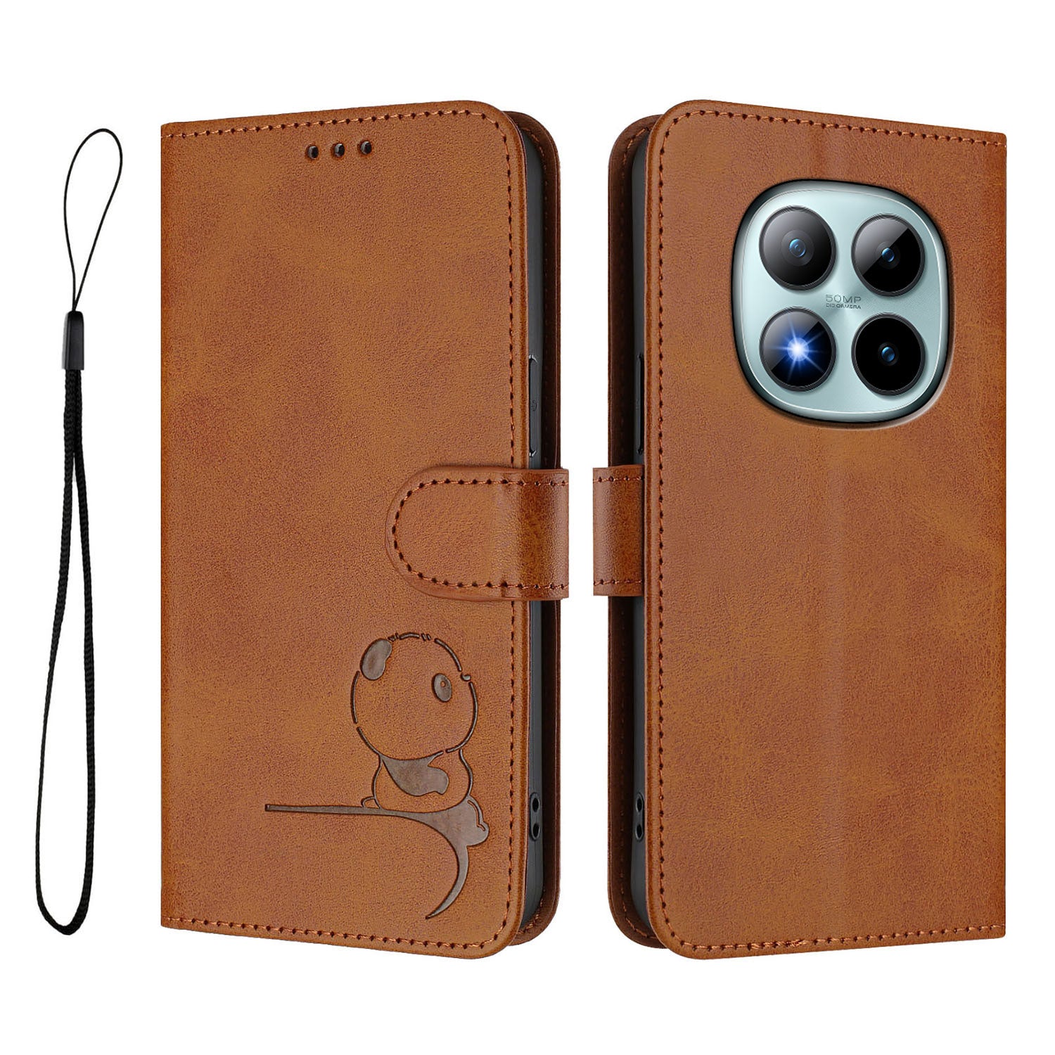 For Xiaomi Poco M8 Pro 5G / Redmi Note 15 Pro+ 5G (Global) Case Panda Imprint RFID Blocking Wallet Leather Phone Cover with Wrist Strap - Brown
