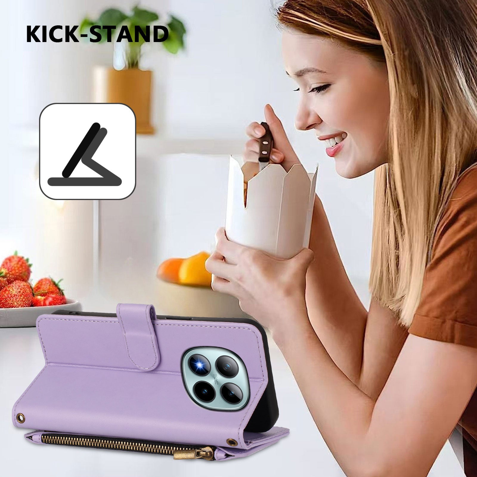 For Xiaomi Poco M8 Pro 5G / Redmi Note 15 Pro+ 5G (Global) Leather Case Butterfly Floral Imprint Zipper Wallet Stand Cover with Wrist Strap - Light Purple