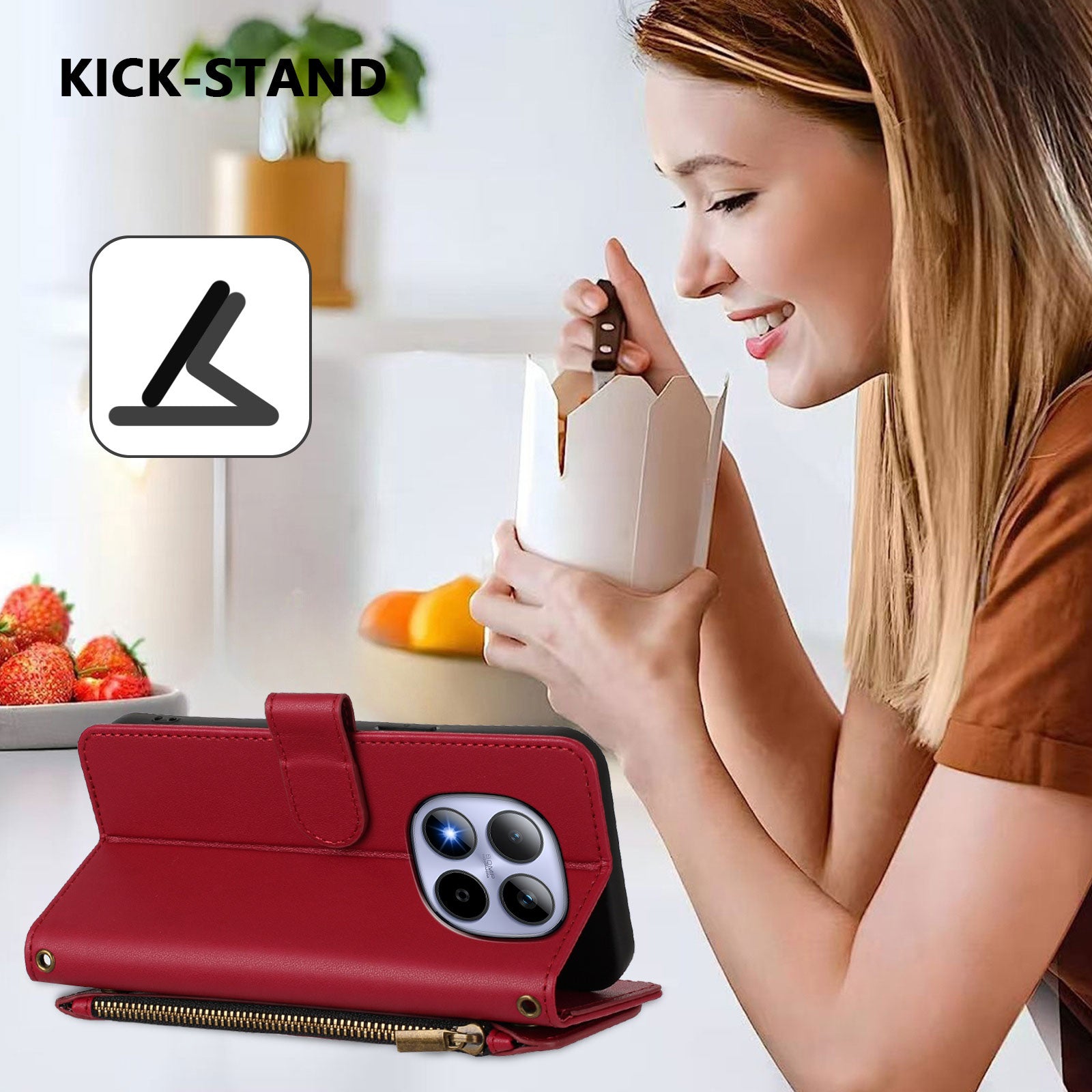 For Xiaomi Redmi Note 15 Pro 5G (Global) Leather Case Butterfly Floral Imprint Zipper Wallet Stand Cover with Wrist Strap - Wine Red