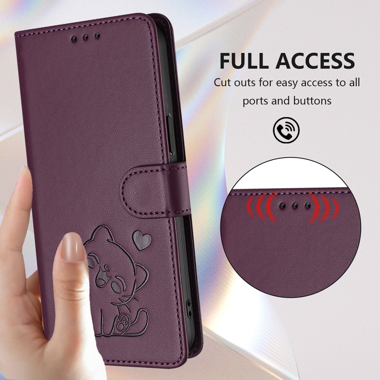 For Xiaomi Redmi Note 15 Pro 5G (Global) Wallet Case with Wrist Strap Love Cat Pattern Imprint Leather Phone Cover - Purple