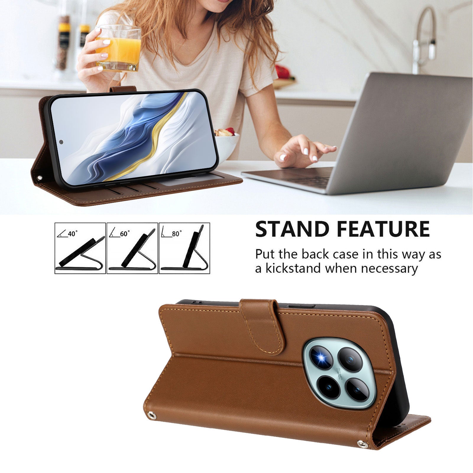 For Xiaomi Poco M8 Pro 5G / Redmi Note 15 Pro+ 5G (Global) Wallet Case with Wrist Strap Love Cat Pattern Imprint Leather Phone Cover - Brown