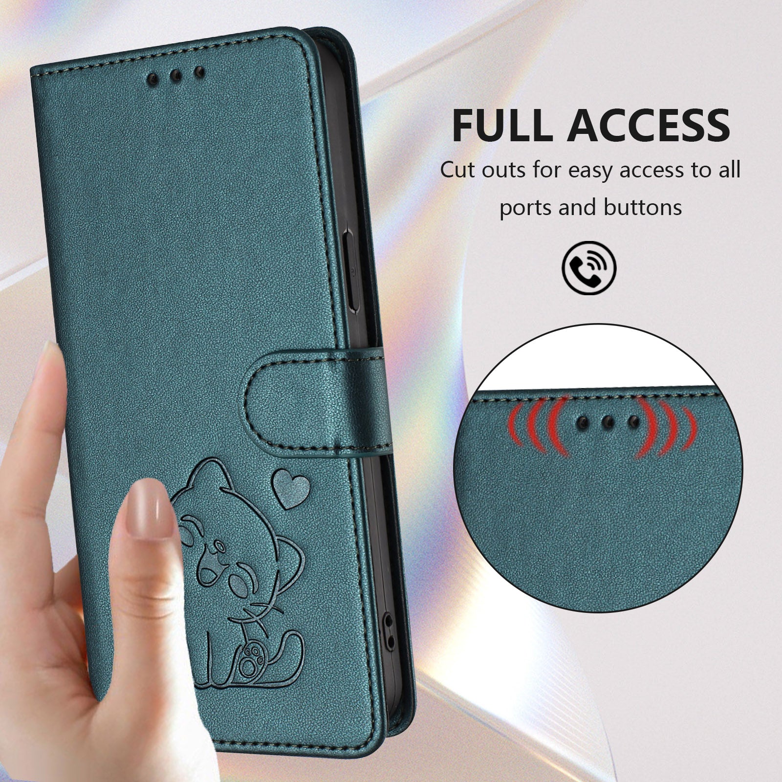 For Xiaomi Poco M8 Pro 5G / Redmi Note 15 Pro+ 5G (Global) Wallet Case with Wrist Strap Love Cat Pattern Imprint Leather Phone Cover - Green