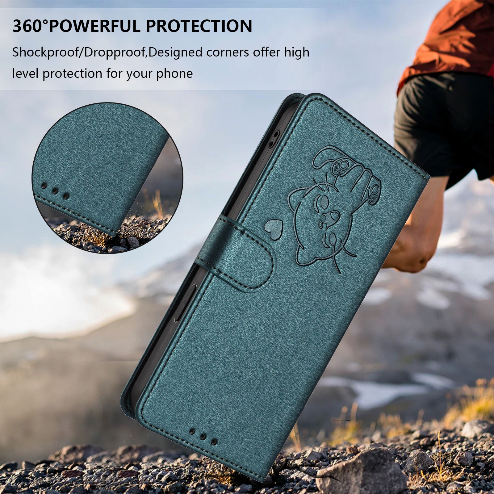 For Xiaomi Poco M8 Pro 5G / Redmi Note 15 Pro+ 5G (Global) Wallet Case with Wrist Strap Love Cat Pattern Imprint Leather Phone Cover - Green