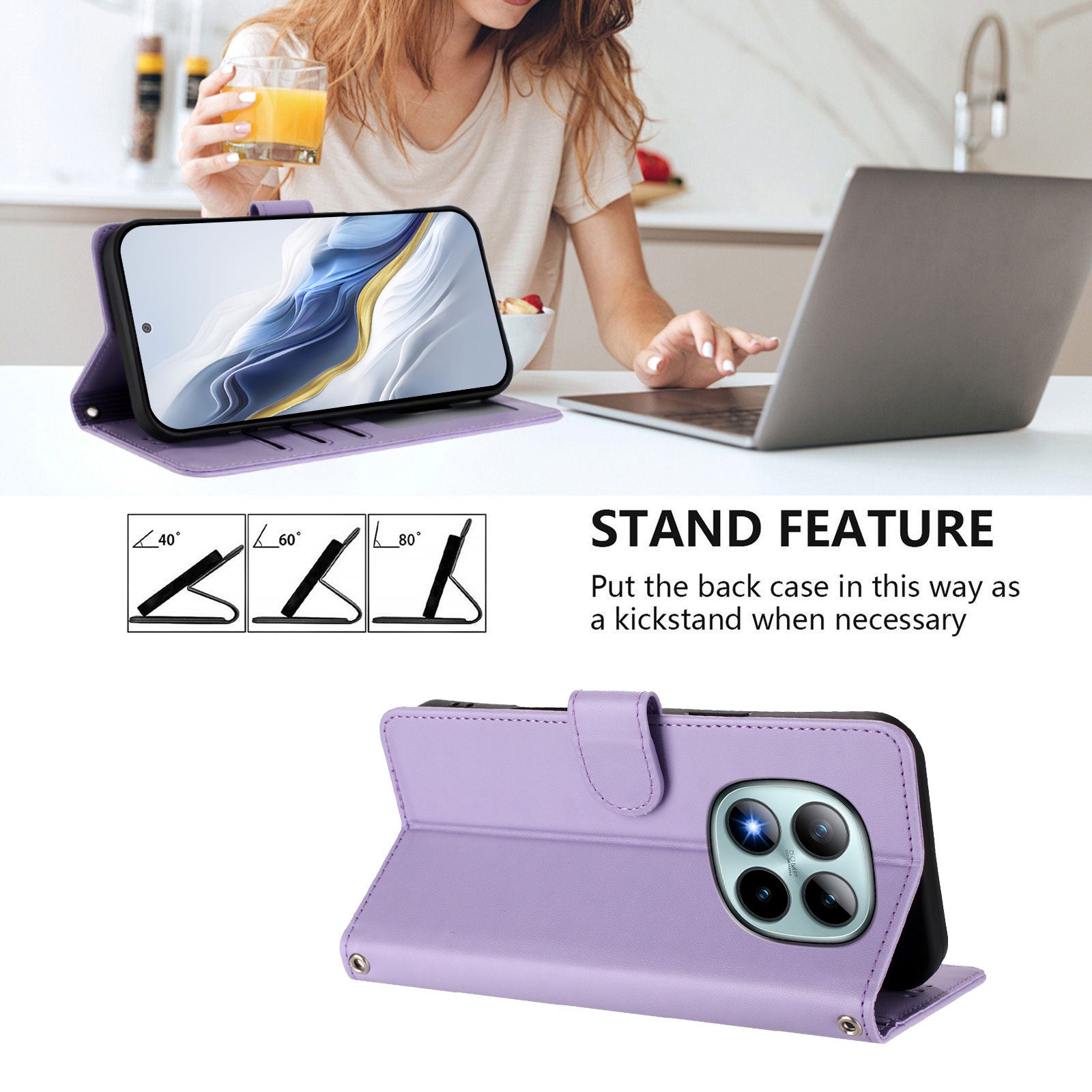For Xiaomi Poco M8 Pro 5G / Redmi Note 15 Pro+ 5G (Global) Wallet Case with Wrist Strap Love Cat Pattern Imprint Leather Phone Cover - Light Purple