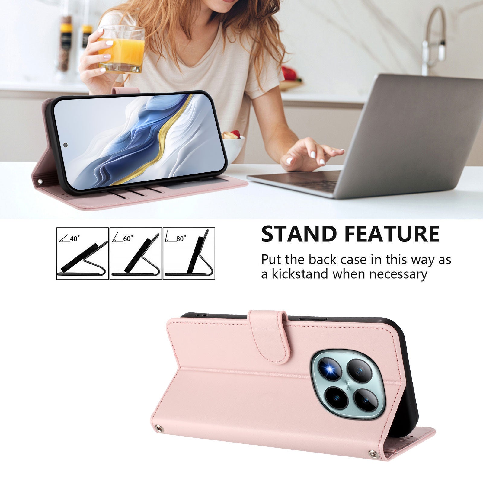 For Xiaomi Poco M8 Pro 5G / Redmi Note 15 Pro+ 5G (Global) Wallet Case with Wrist Strap Love Cat Pattern Imprint Leather Phone Cover - Pink