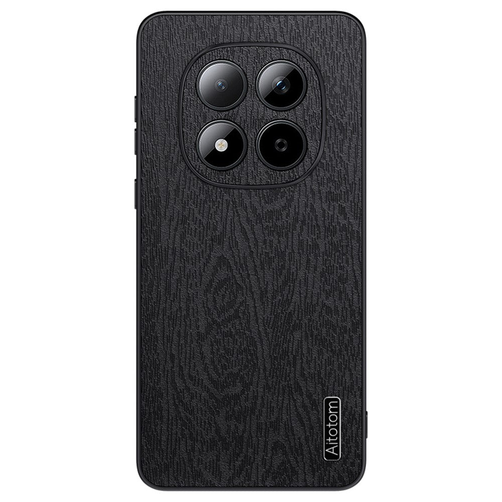 For Xiaomi Poco M8 Pro 5G / Redmi Note 15 Pro+ 5G (Global) Case Wood Texture PU Leather Coated PC TPU Phone Cover - Black