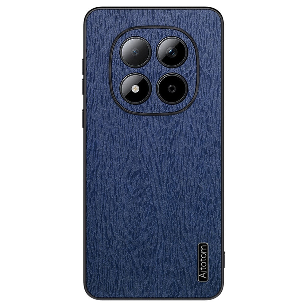 For Xiaomi Poco M8 Pro 5G / Redmi Note 15 Pro+ 5G (Global) Case Wood Texture PU Leather Coated PC TPU Phone Cover - Blue