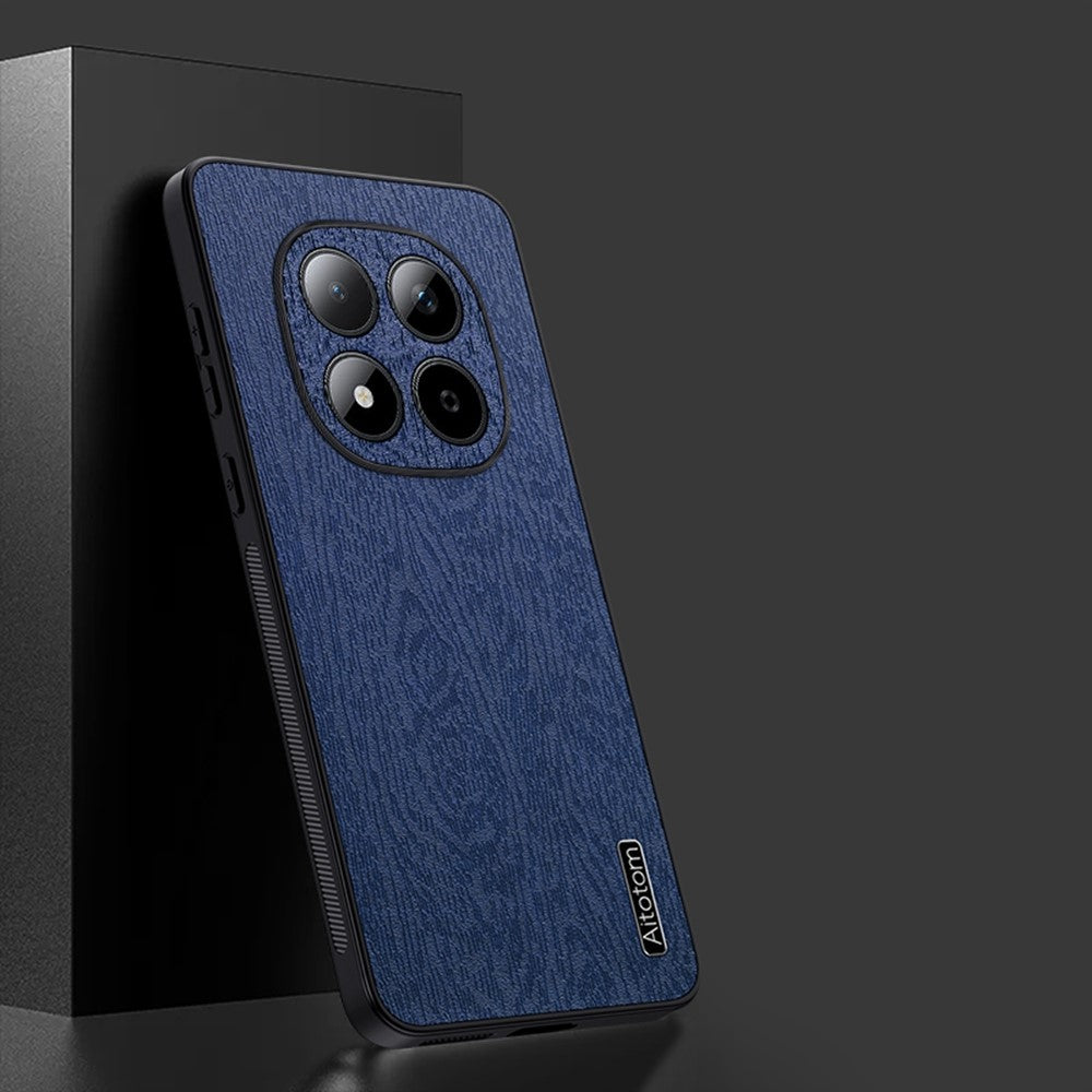 For Xiaomi Poco M8 Pro 5G / Redmi Note 15 Pro+ 5G (Global) Case Wood Texture PU Leather Coated PC TPU Phone Cover - Blue