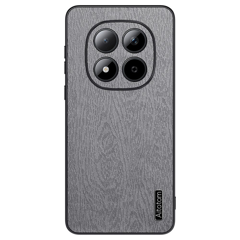 For Xiaomi Poco M8 Pro 5G / Redmi Note 15 Pro+ 5G (Global) Case Wood Texture PU Leather Coated PC TPU Phone Cover - Grey