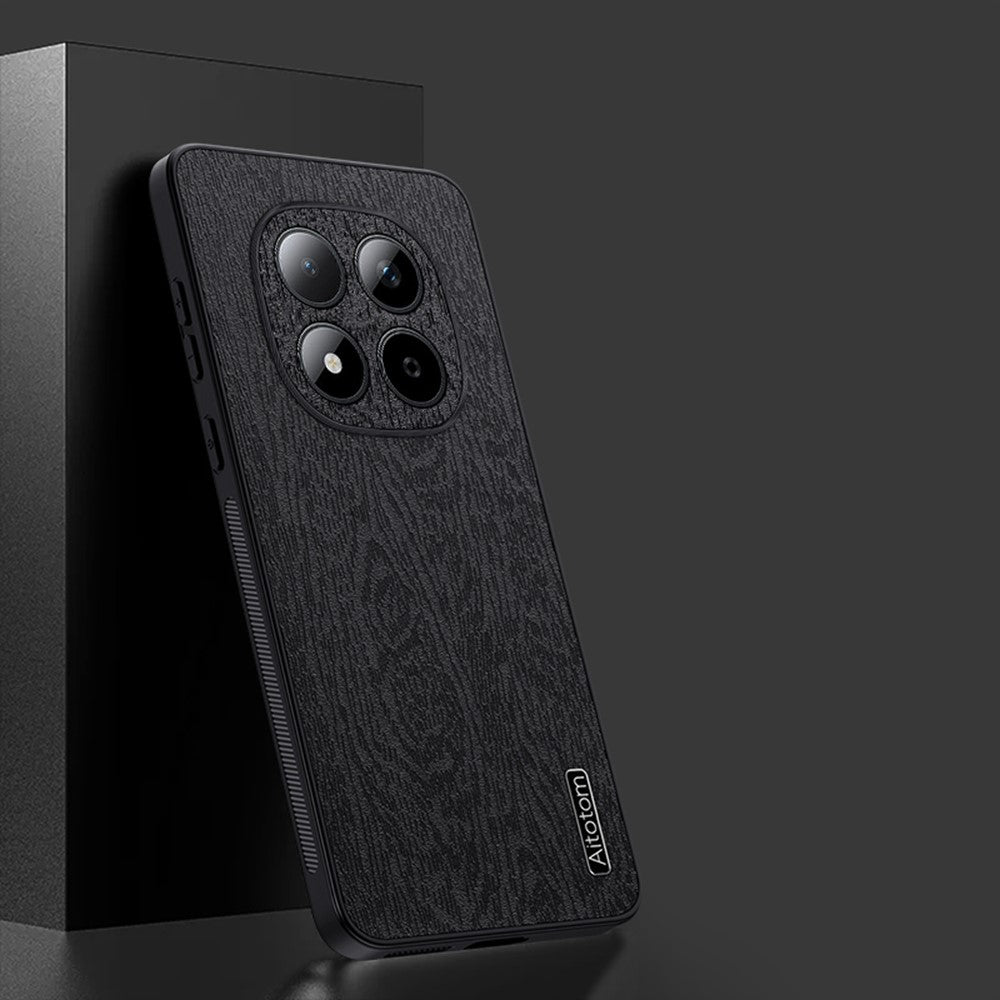 For Xiaomi Redmi Note 15 Pro 5G (Global) Case Wood Texture PU Leather Coated PC TPU Phone Cover - Black