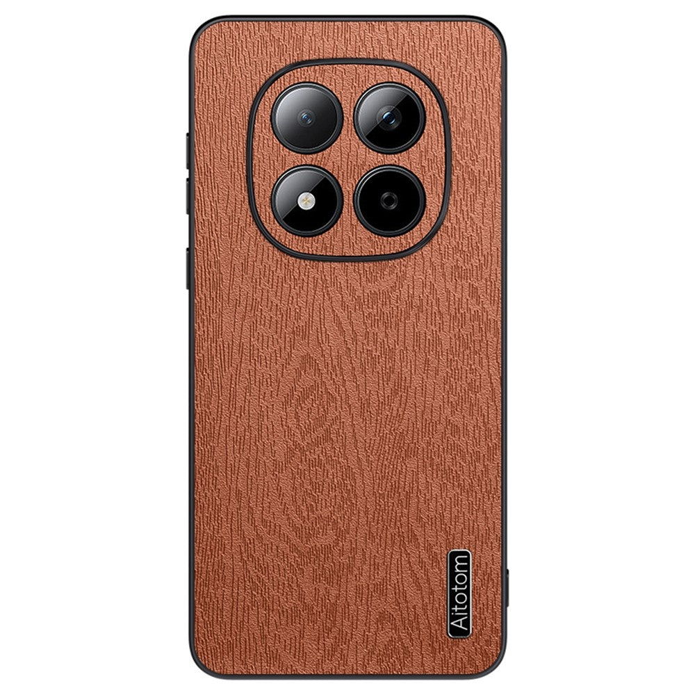 For Xiaomi Redmi Note 15 Pro 5G (Global) Case Wood Texture PU Leather Coated PC TPU Phone Cover - Brown