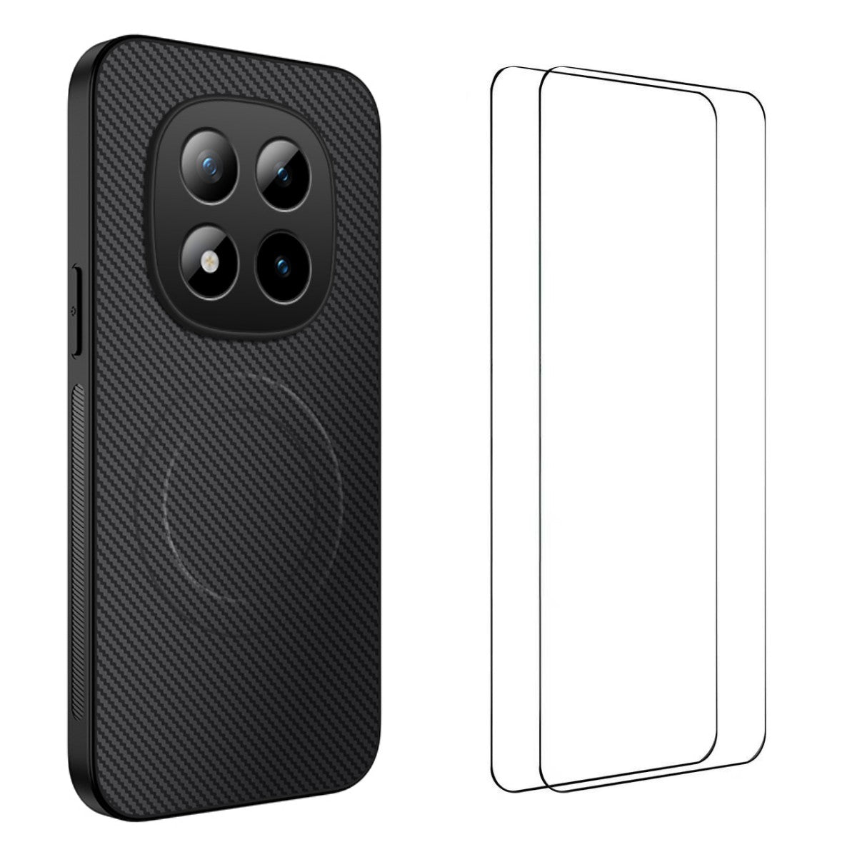 For Xiaomi Poco M8 Pro 5G / Redmi Note 15 Pro+ 5G (Global) Magnetic Case WANLONFENG TQ1 Series Carbon Fiber Texture PC TPU Phone Cover with 2Pcs Screen Films - Black