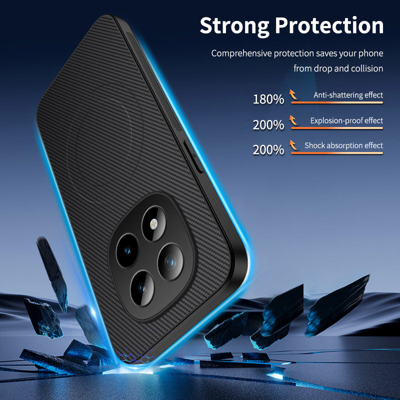 For Xiaomi Poco M8 Pro 5G / Redmi Note 15 Pro+ 5G (Global) Magnetic Case WANLONFENG TQ1 Series Carbon Fiber Texture PC TPU Phone Cover with 2Pcs Screen Films - Black